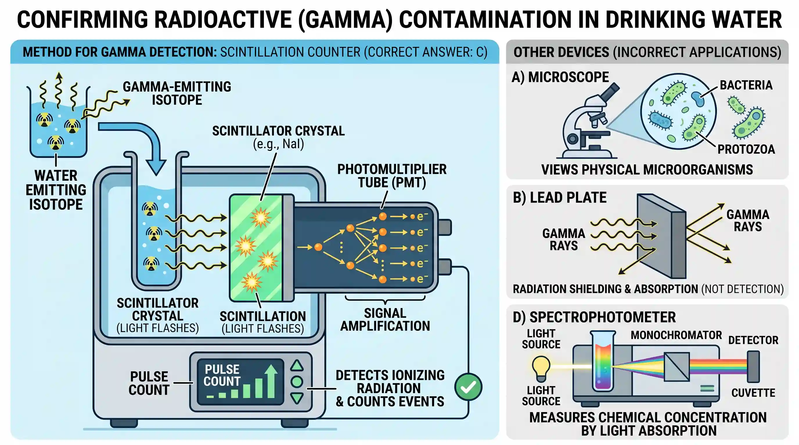 science-and-technology: Which one of the following can be used to confirm whether drinking water contains a gamma emitting isotope or not?