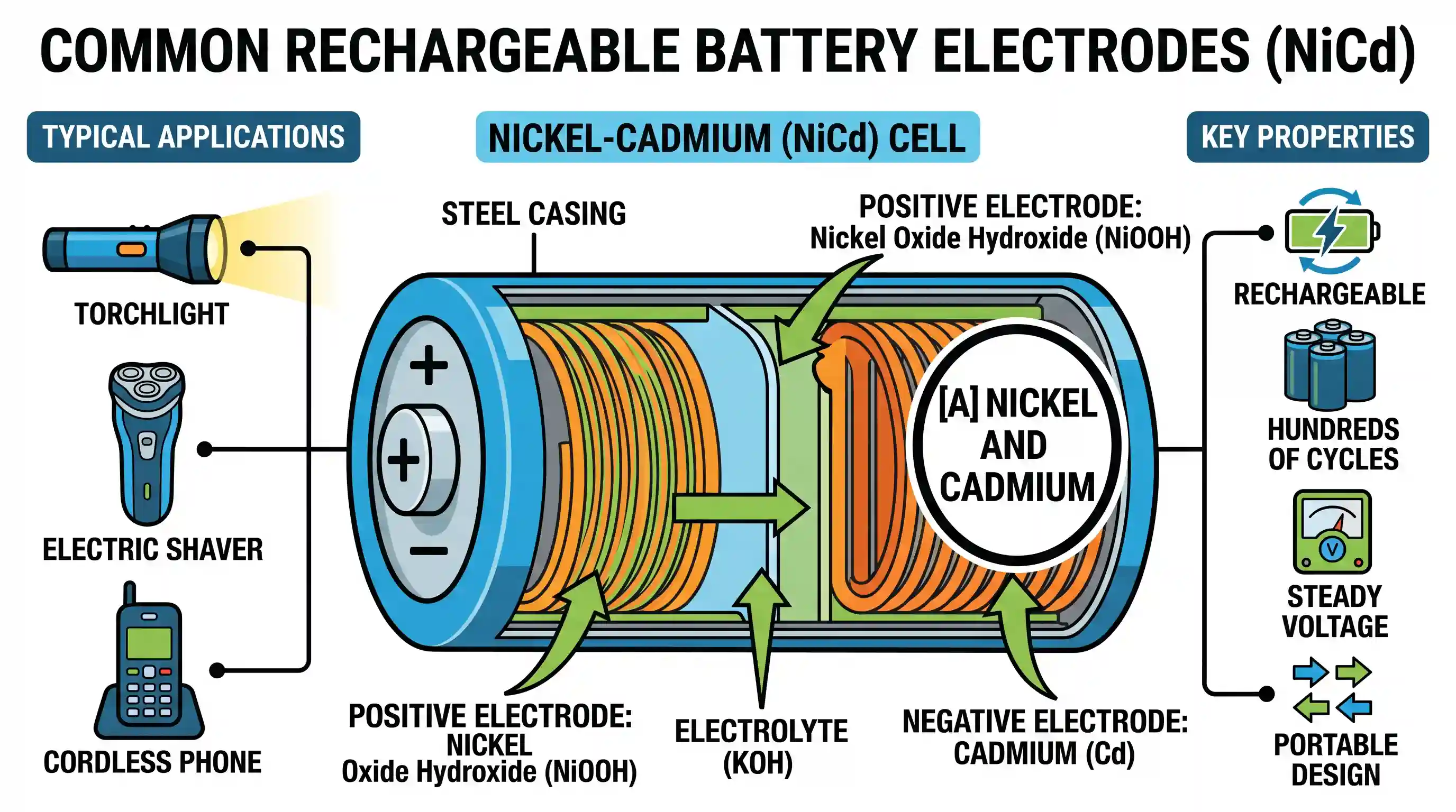 science-and-technology: Which one of the following pairs of materials serves as electrodes in chargeable batteries commonly used in devices such