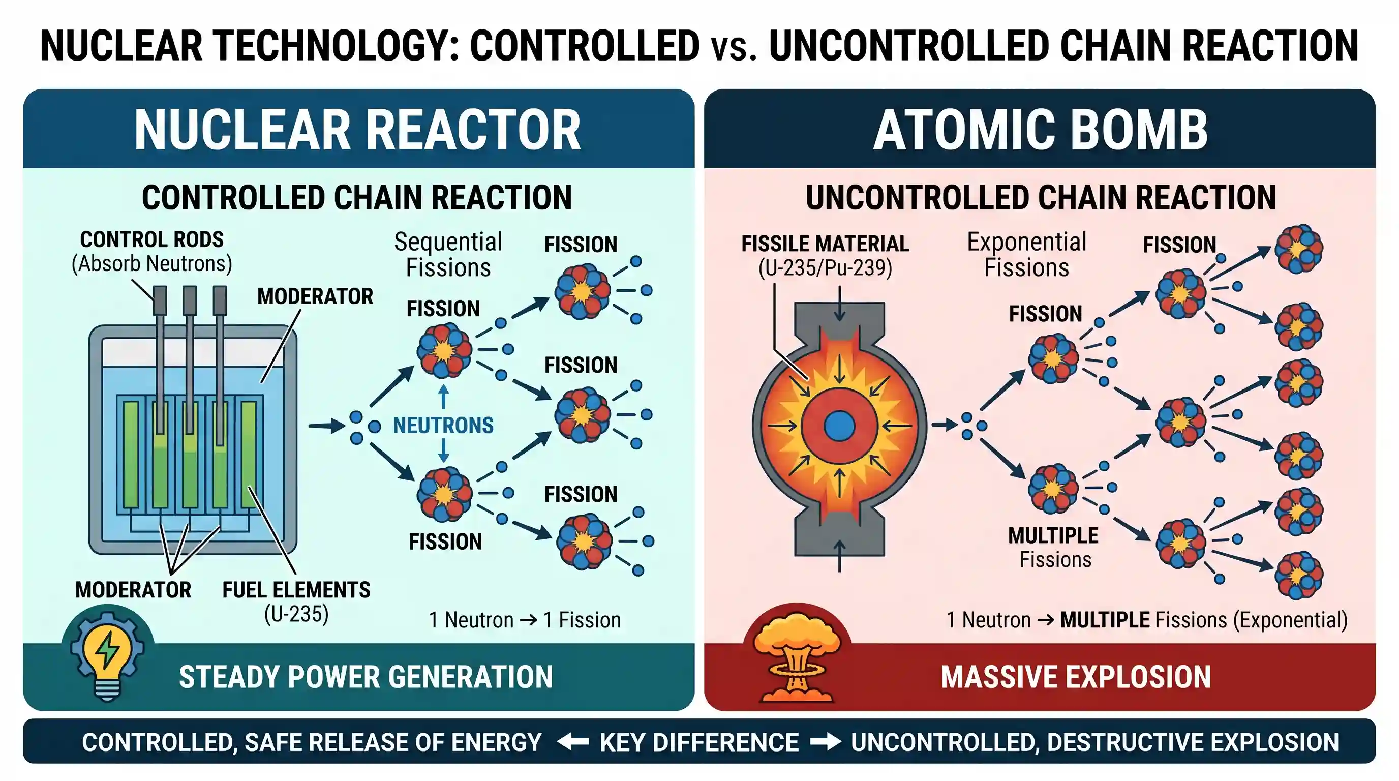 science-and-technology: The difference between a nuclear reactor and an atomic bomb is that
