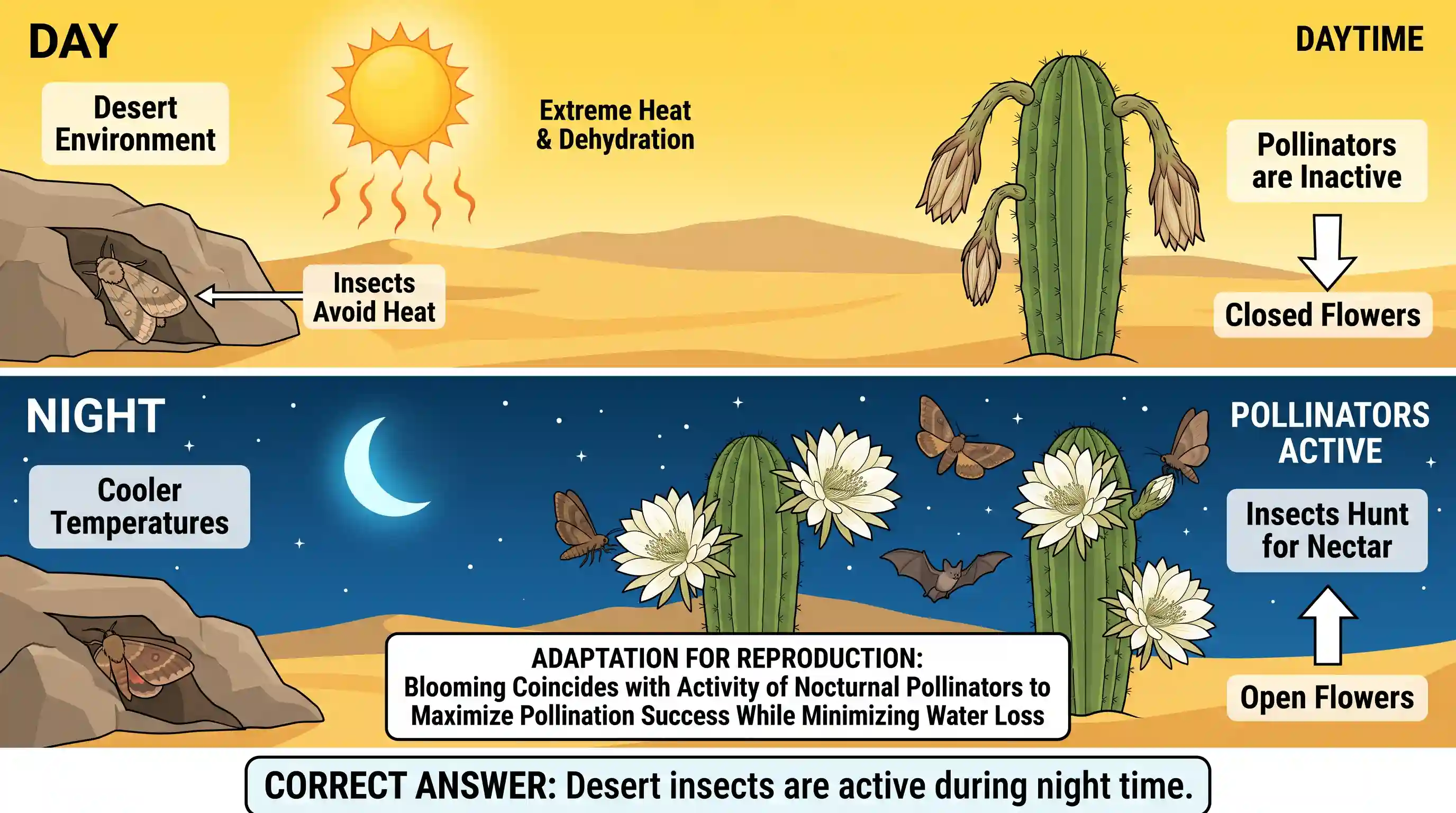 geography: Most of the desert plants bloom during night time because