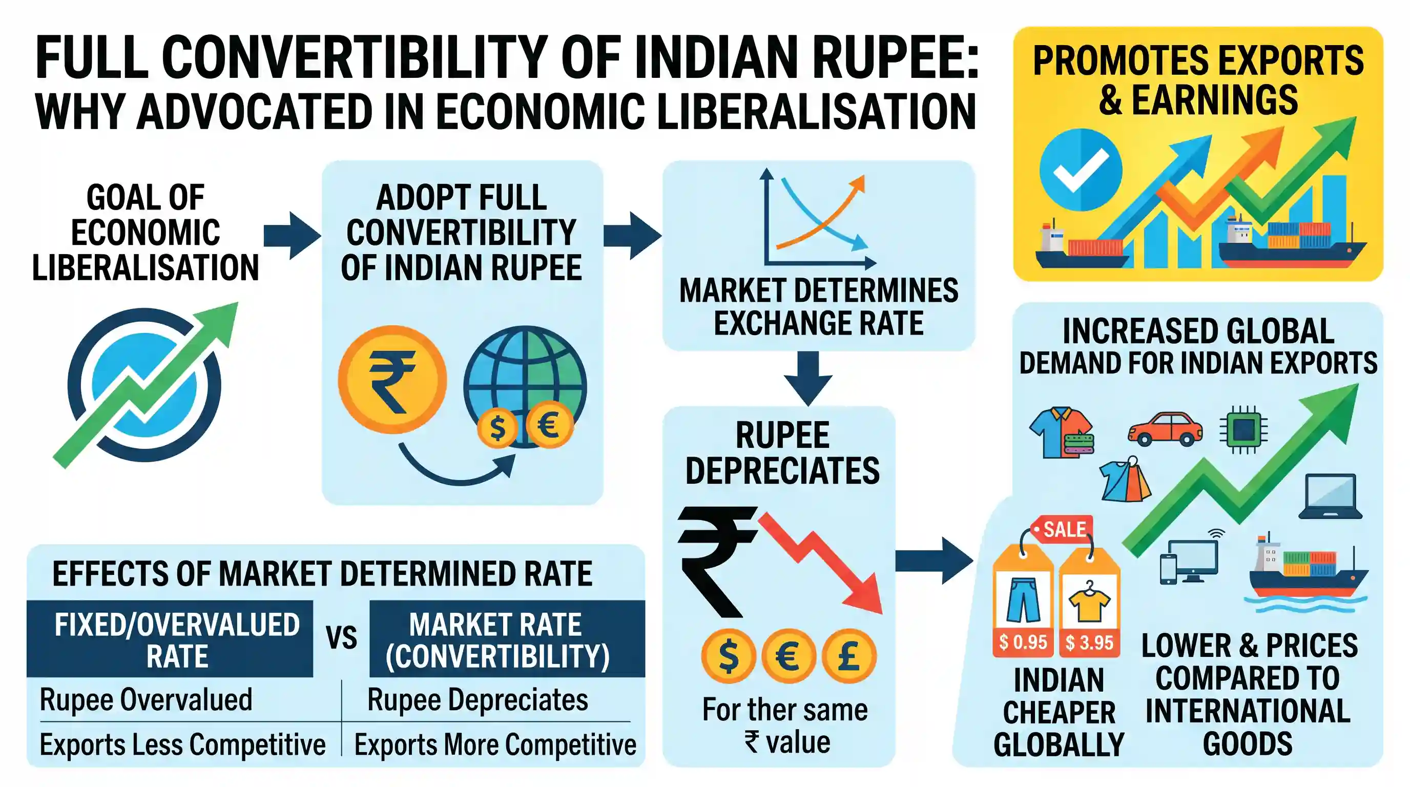economy: One of the important goals of the economic liberalisation policy is to achieve full convertibility of the Indian rupee.