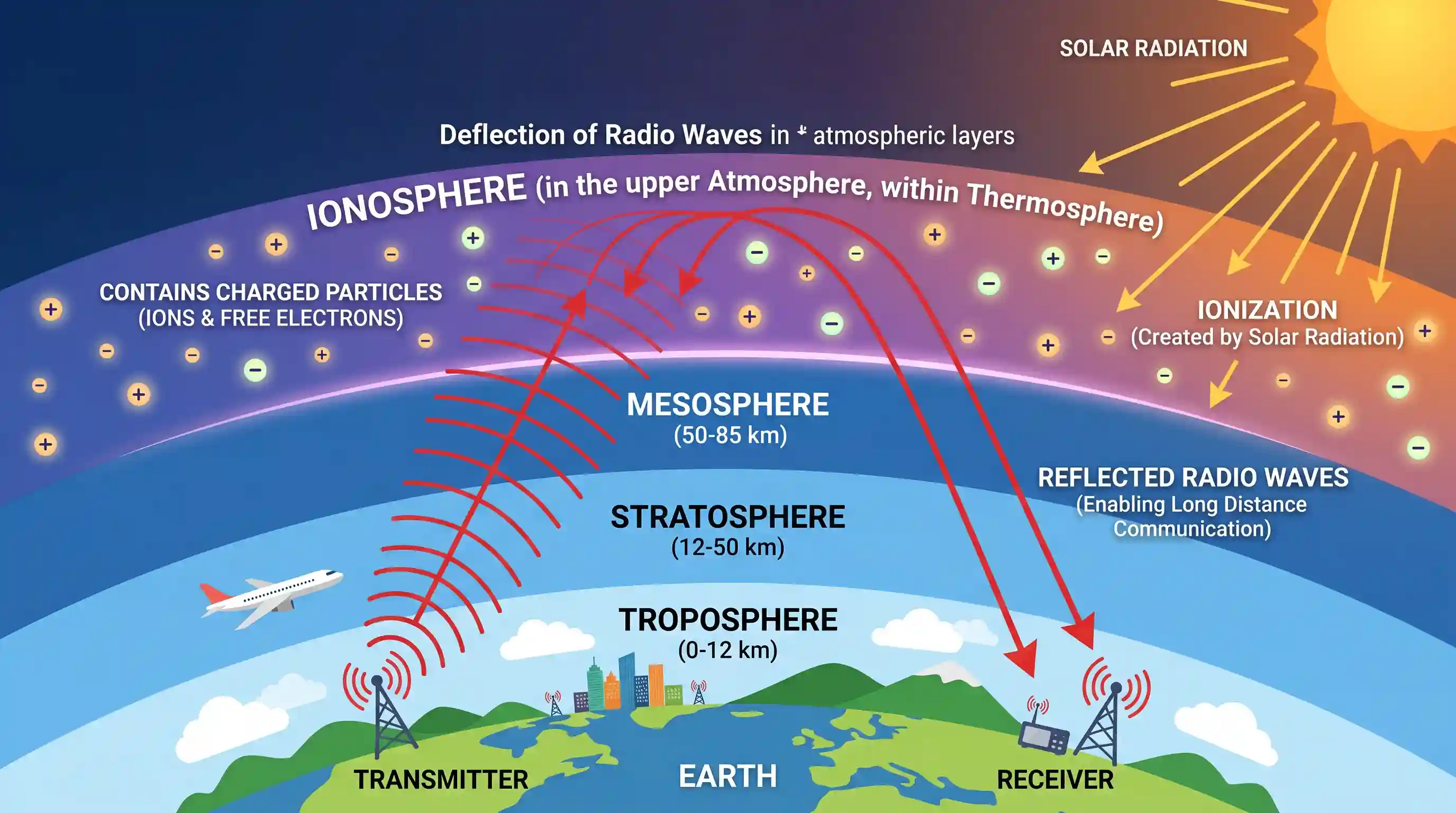 geography: Which one of the following layers of the atmosphere is responsible for the deflection of radio waves?