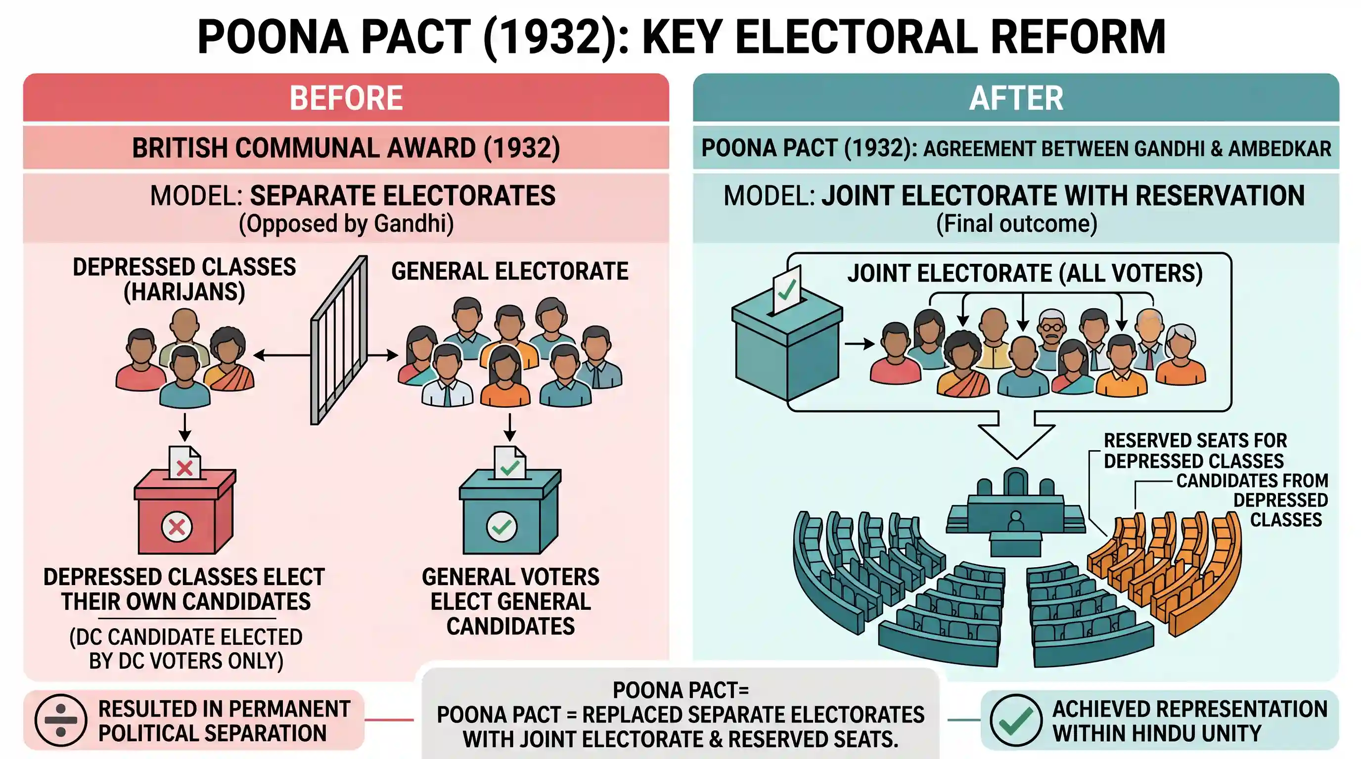 history: The Poona Pact which was signed between the British Government and Mahatma Gandhi in 1932 provided for