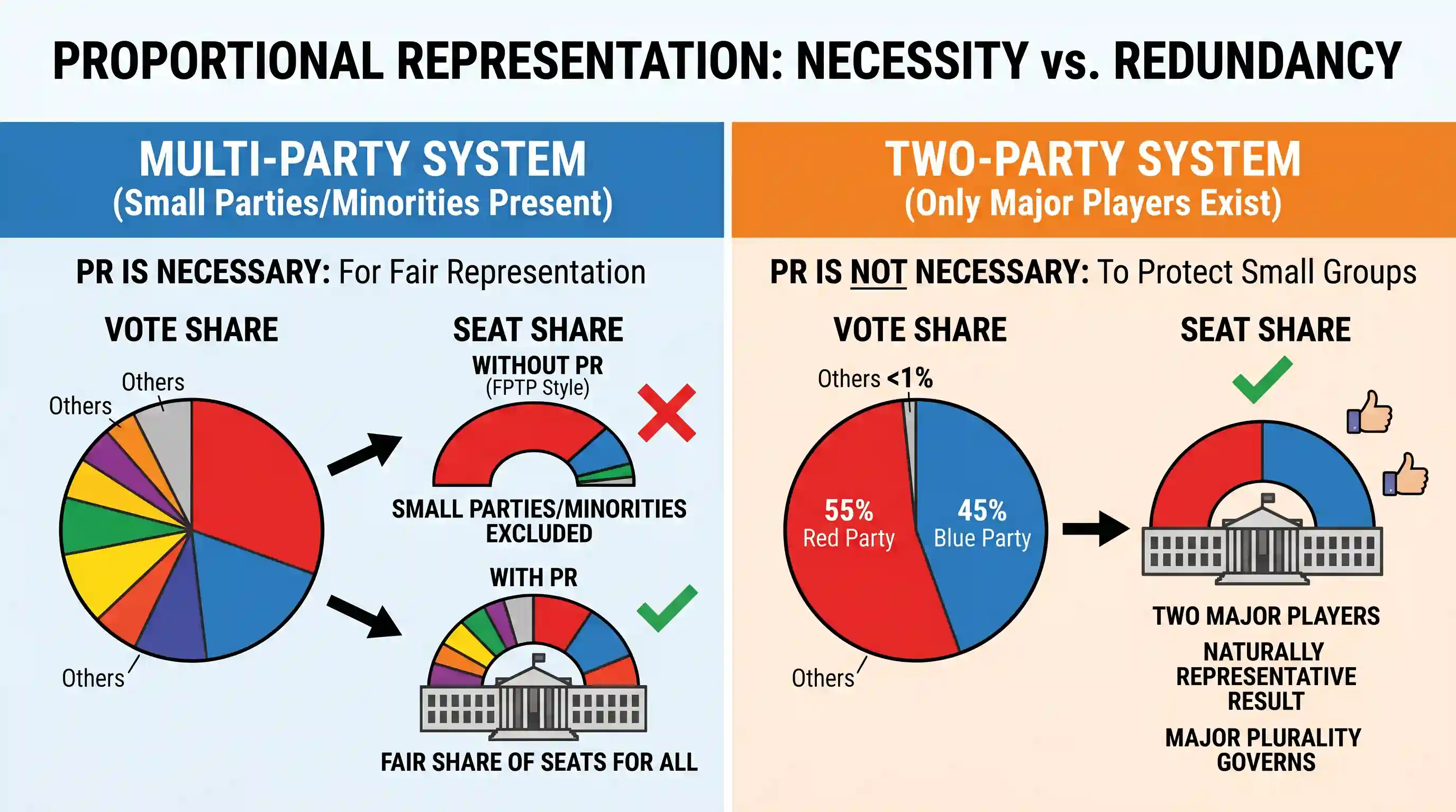polity-and-governance: Proportional representation is NOT necessary in a country where
