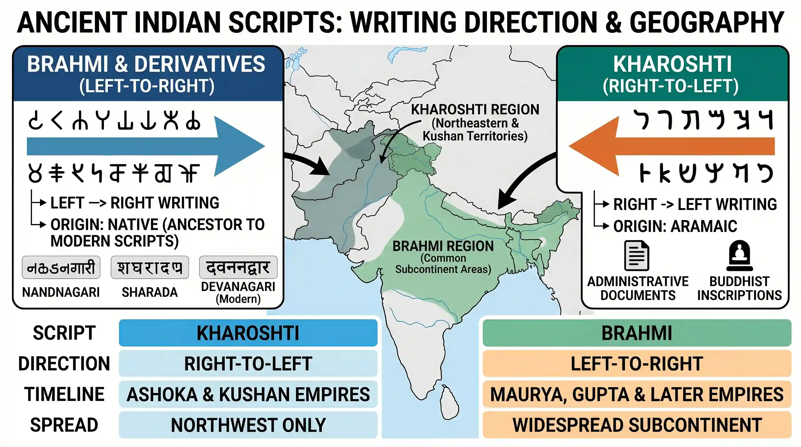 history: Which one of the following scripts of ancient India was written from right to left?