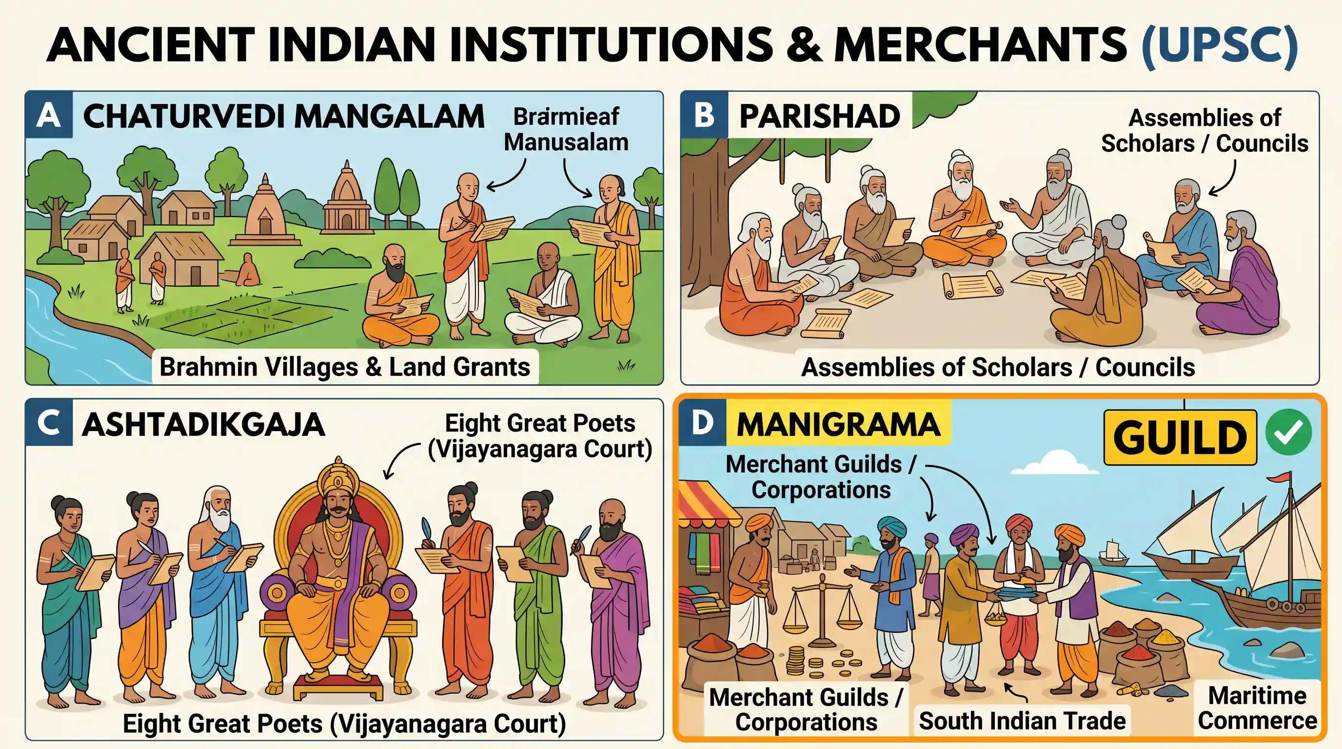 history: Which one of the following was a corporation of merchants in ancient India?
