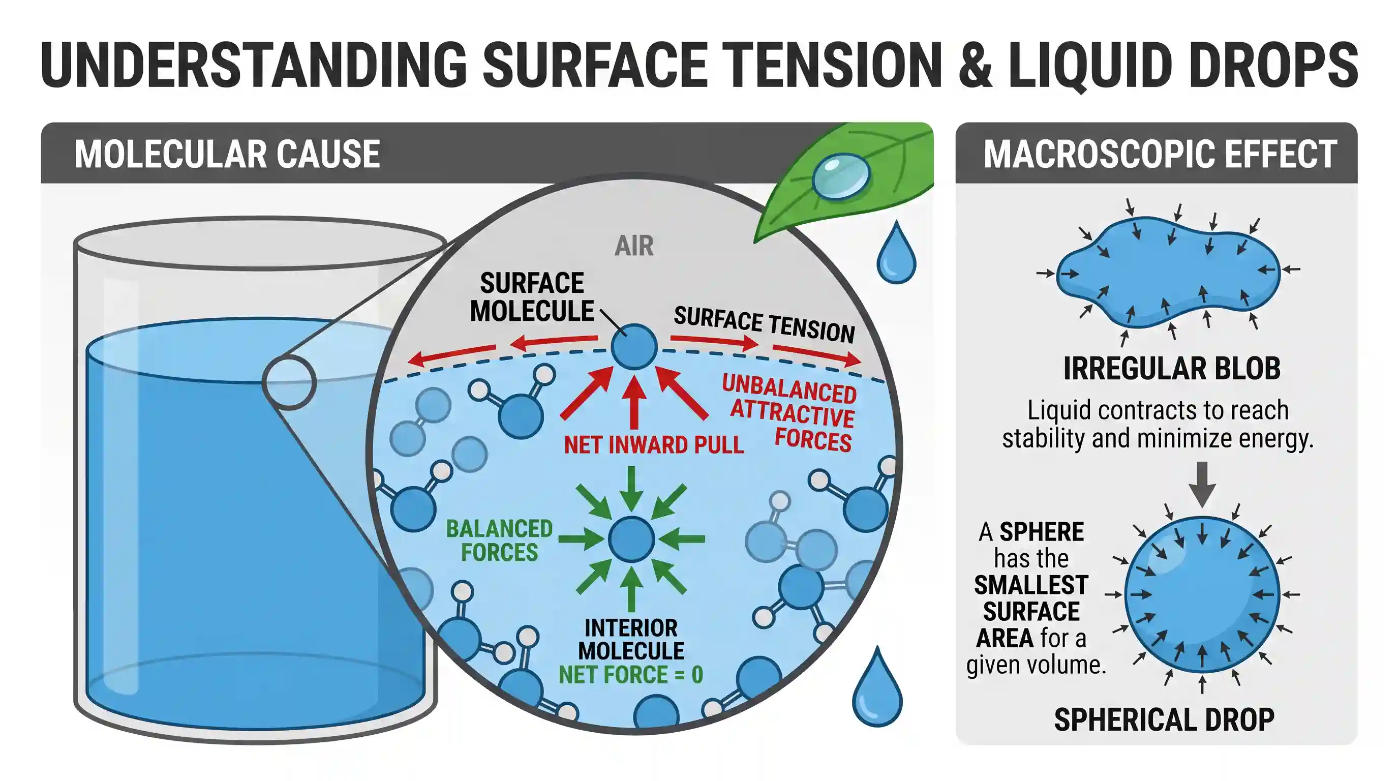 science-and-technology: The tendency of a liquid drop to contract and occupy minimum area is due to