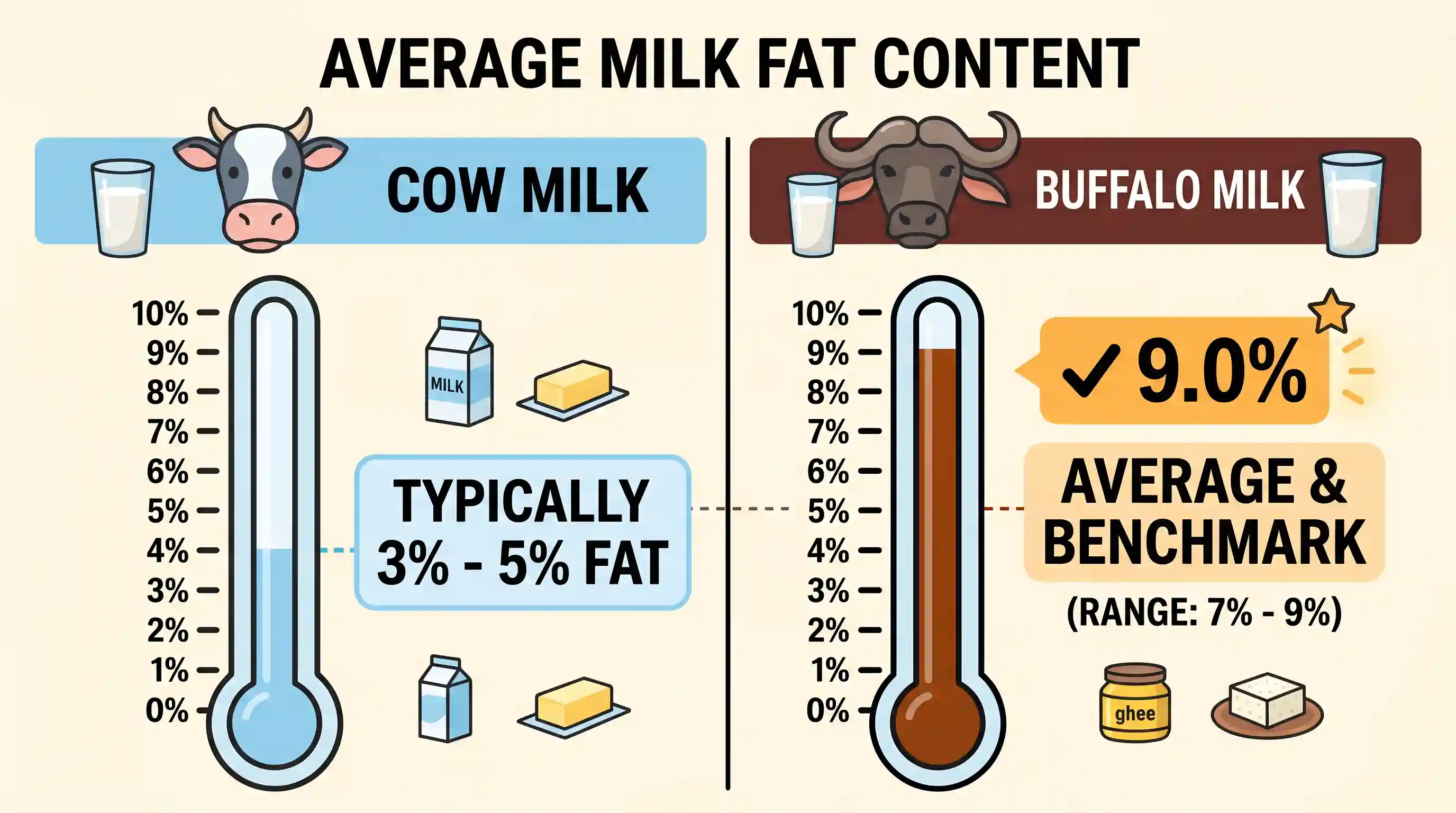economy: What is the average fat content of buffalo milk?