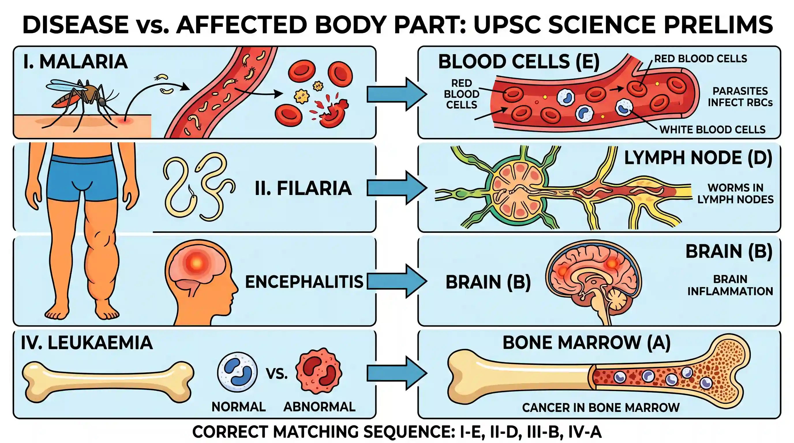 science-and-technology: Match List I with List II and select the correct answer by using the codes given below the lists: List I I. Malaria II.
