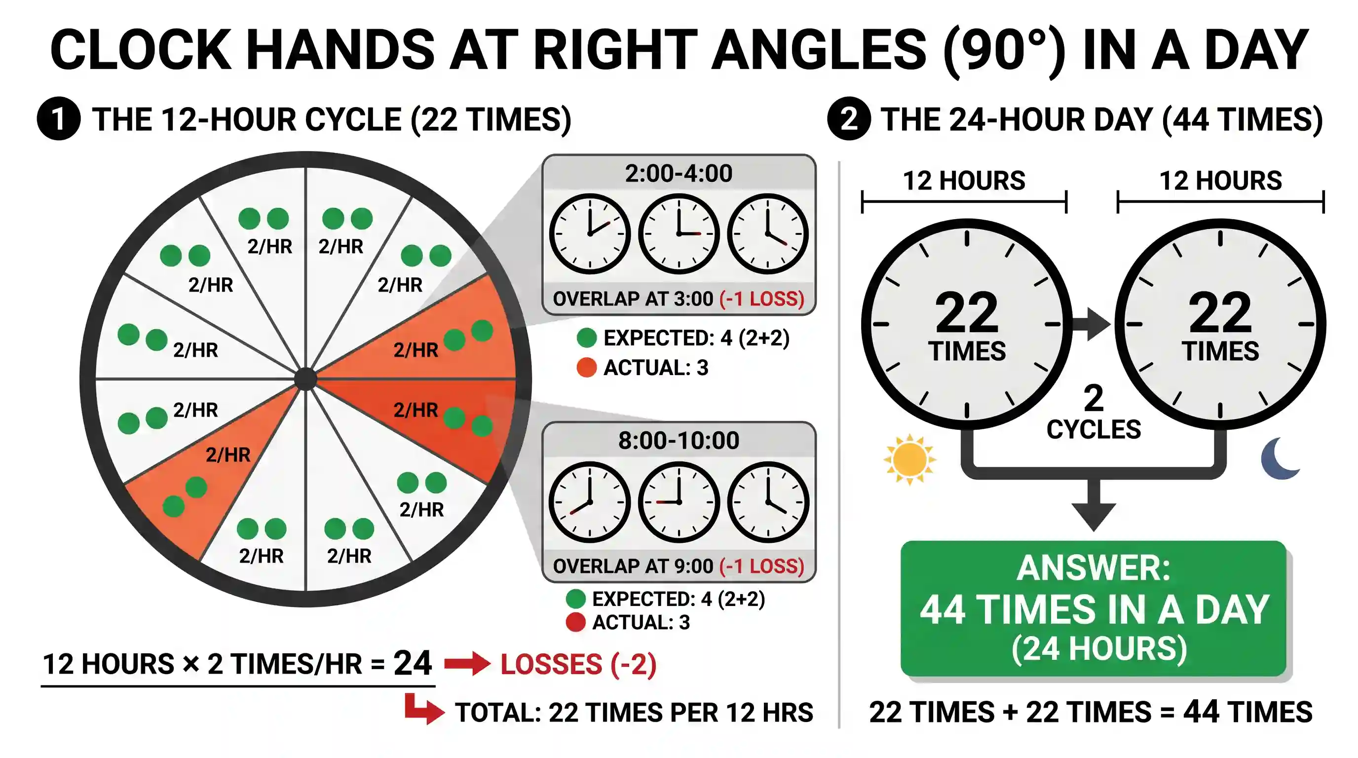 UPSC Prelims: The number of times in a day the Hour hand and the Minute hand of a clock at right angles is