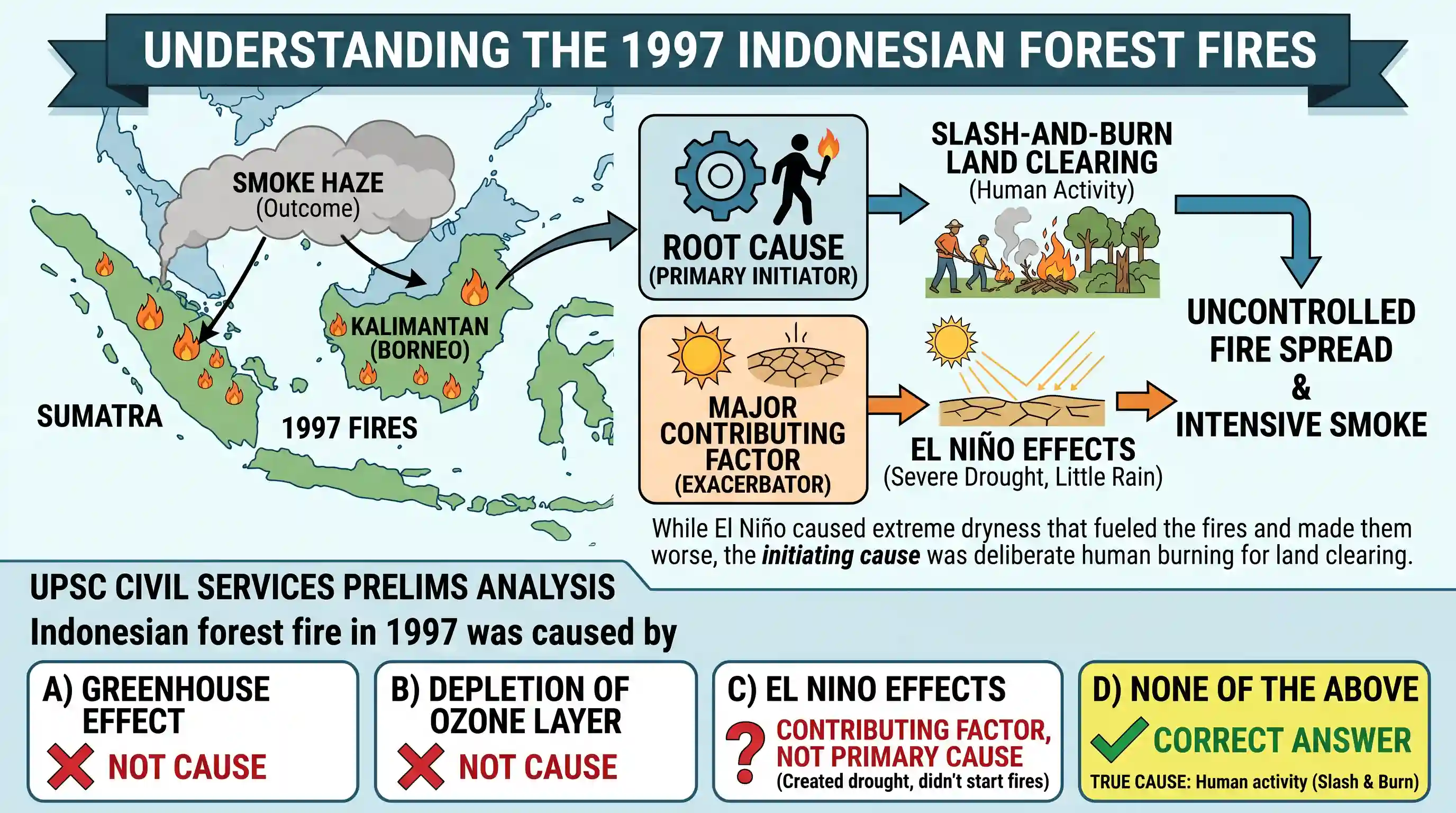 geography: Indonesian forest fire in 1997 was caused by