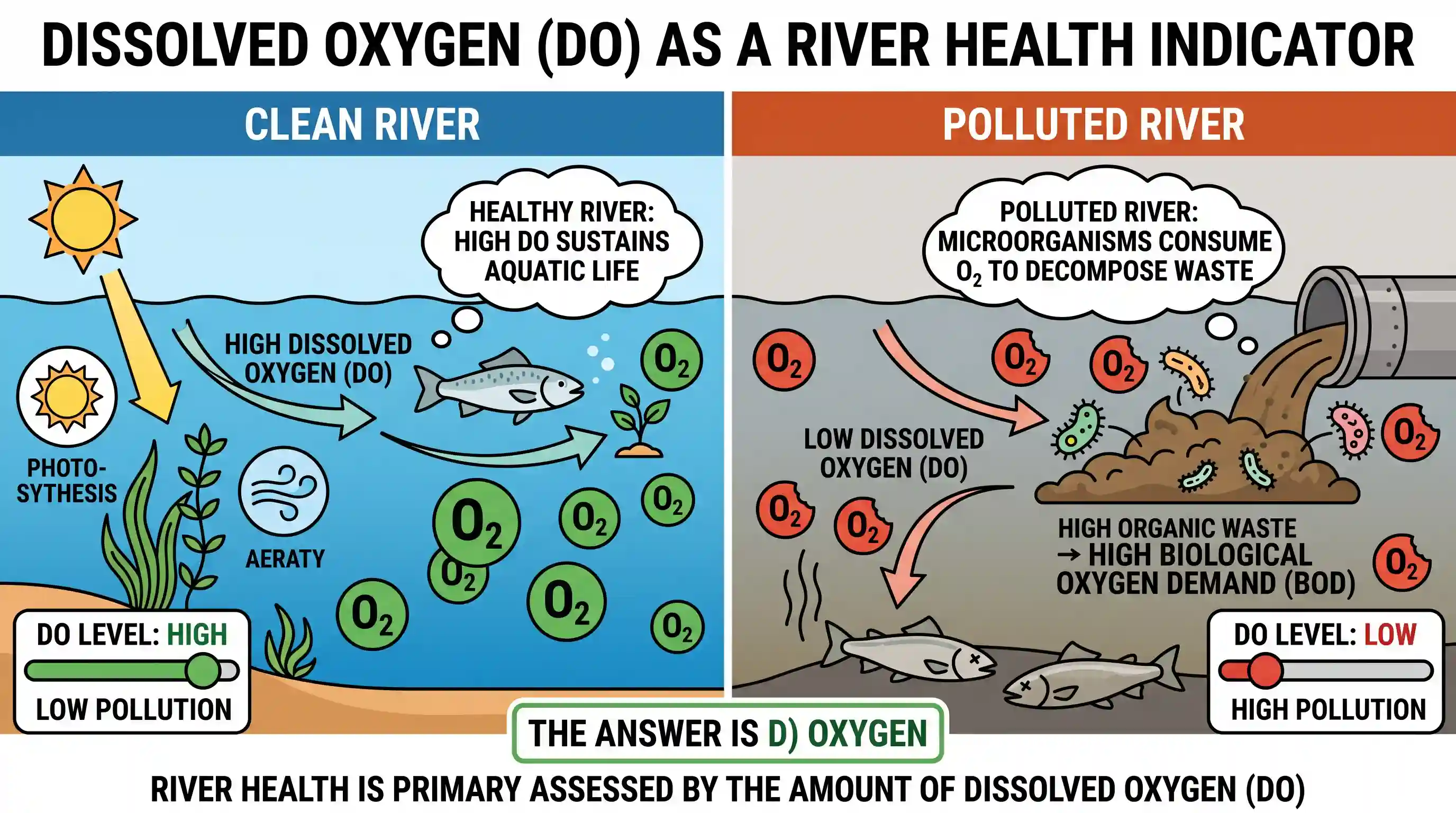 geography: The water pollution in river is measured by the dissolved amount of