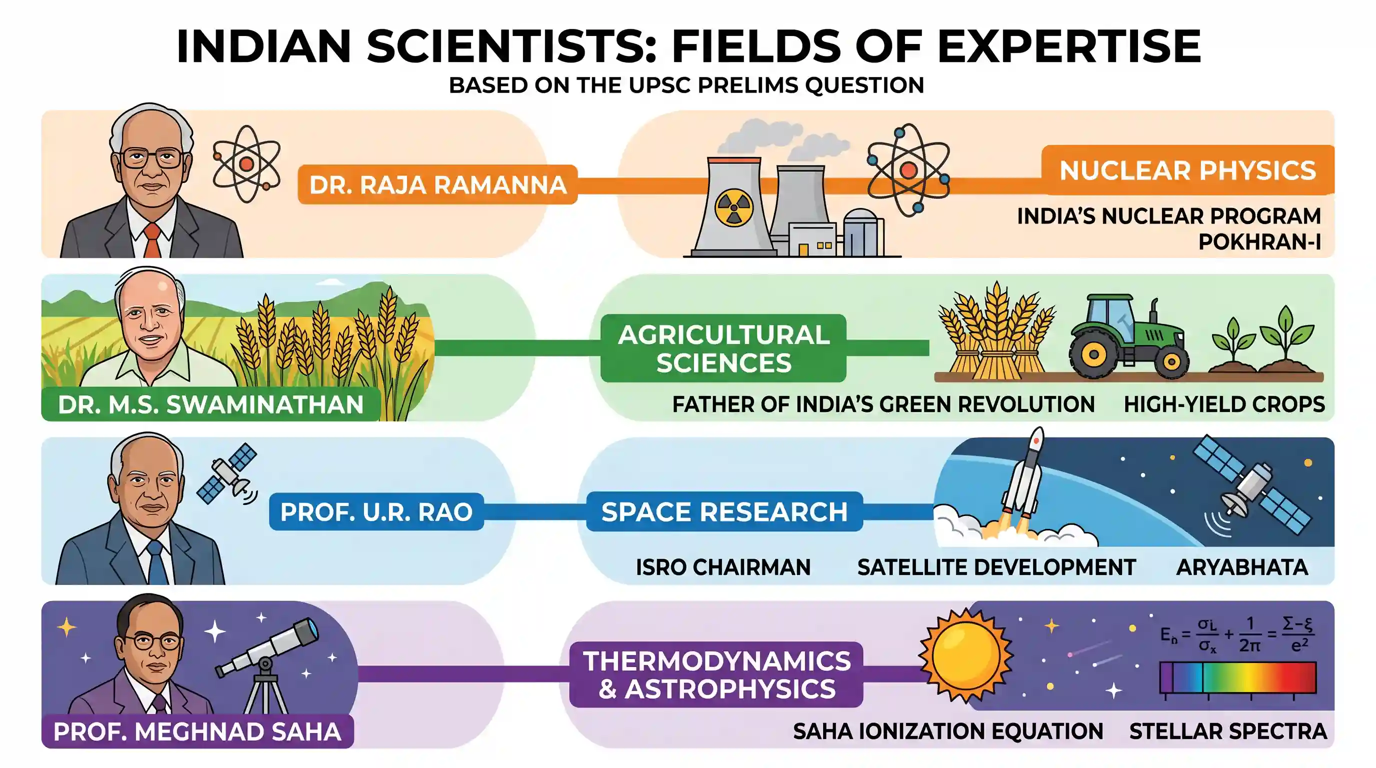 science-and-technology: Match the names of outstanding Indian scientists given in List I with area of their specialised work given in List II an