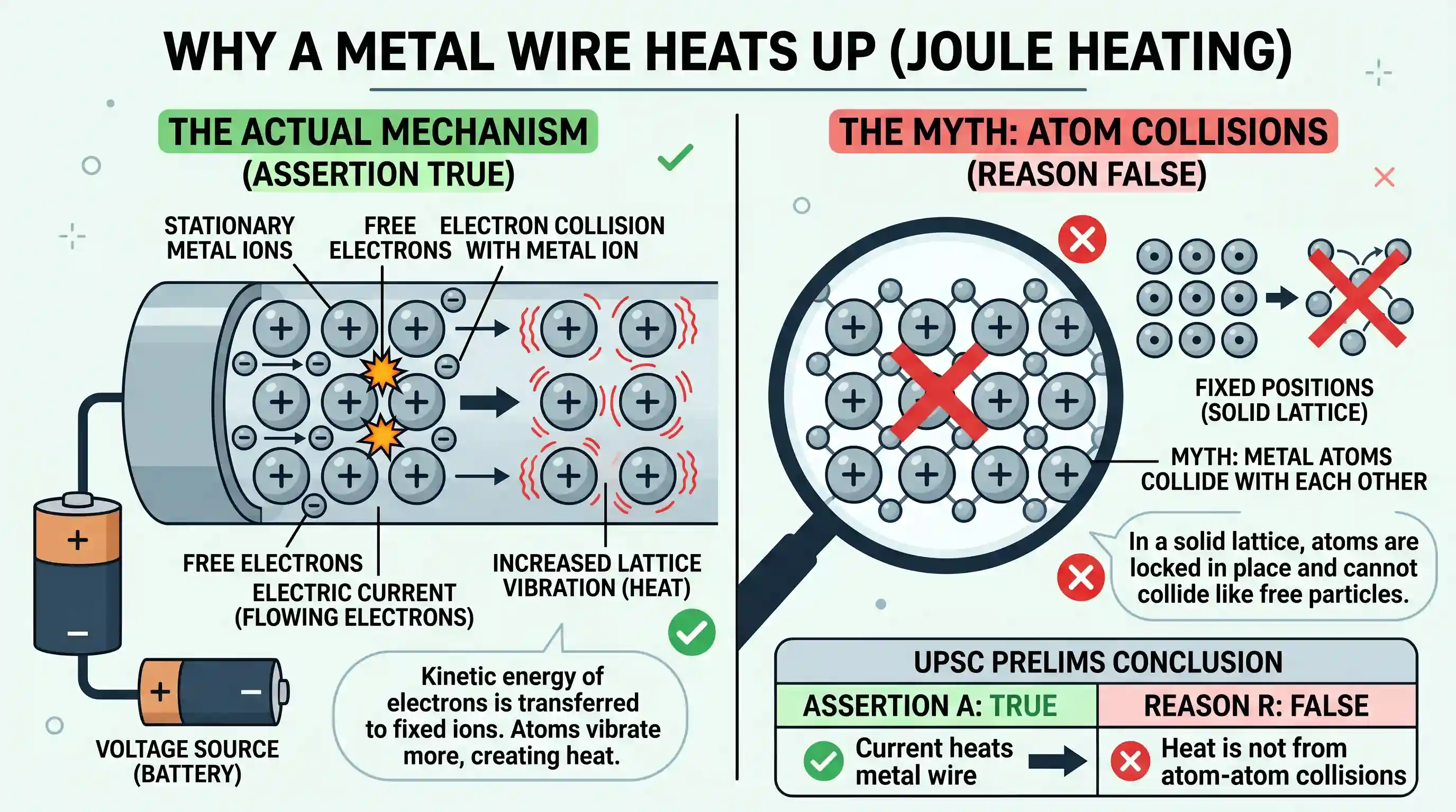 science-and-technology: Assertion (A): The temperature of a metal wire rises when an electric current is passed through it. Reason (R): Collisio
