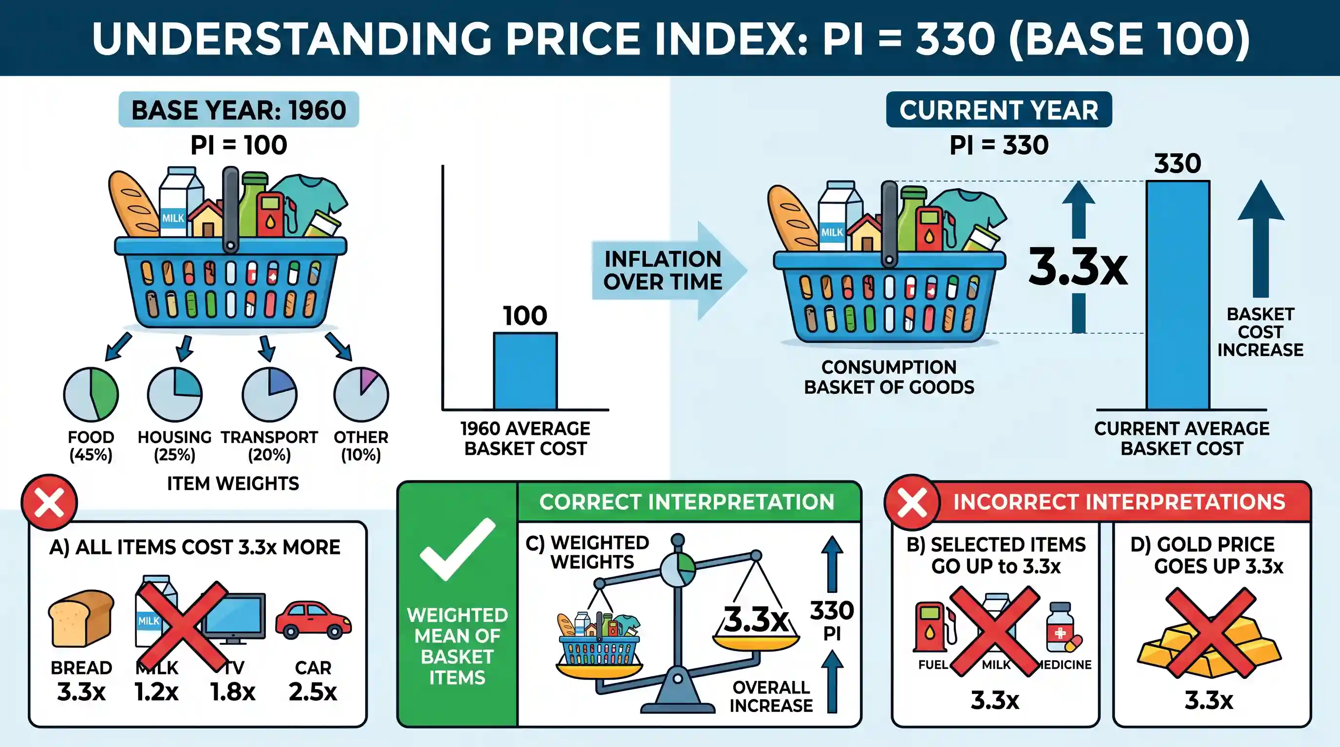 economy: The current price index (base 1960) is nearly 330. This means that