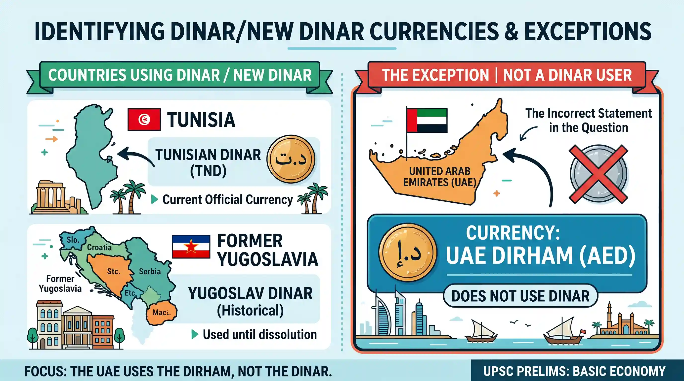 economy: Which one of the following statements is not correct? Dinar/New dinar is the currency of