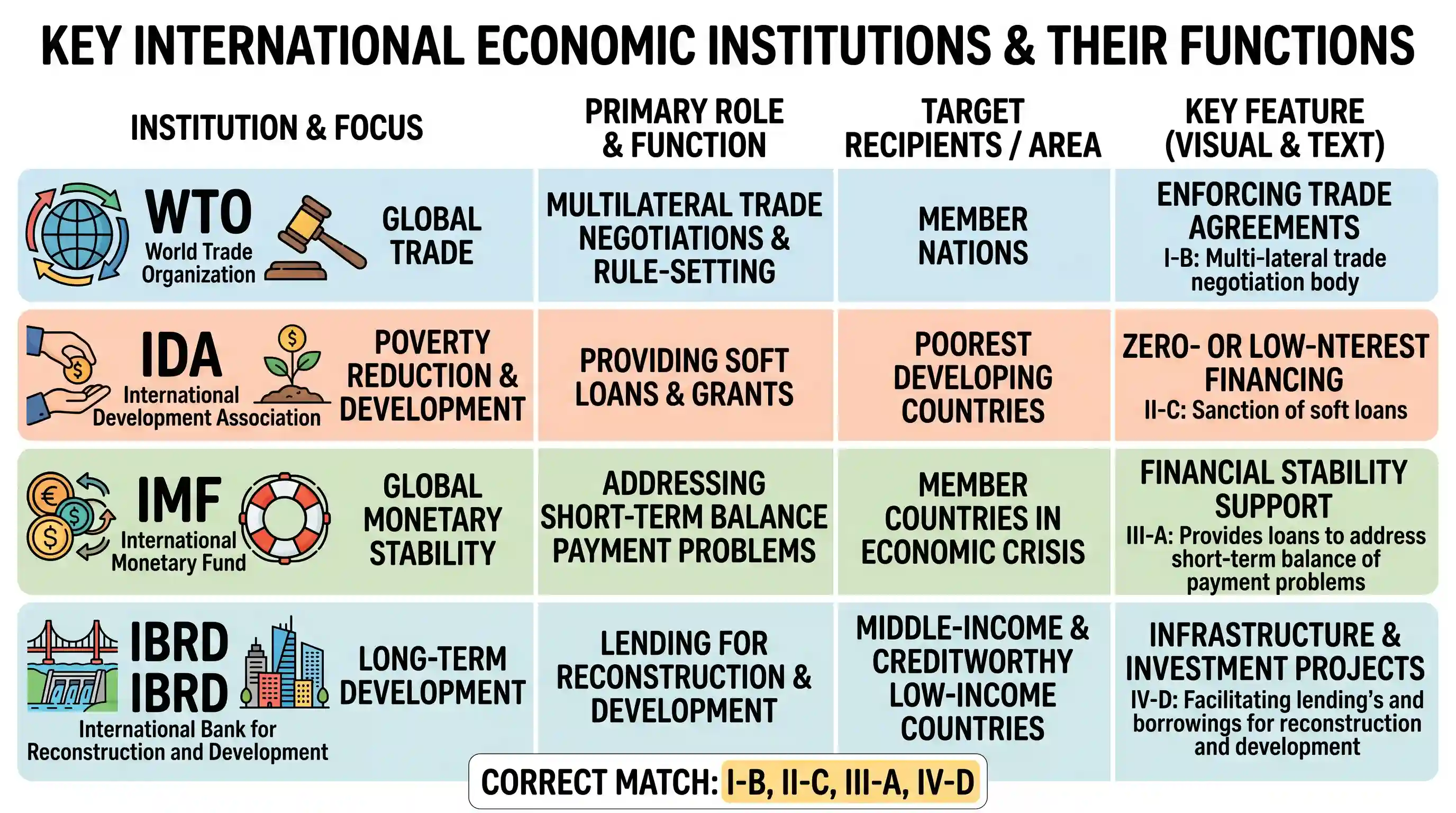 economy: Match List I with List II and select the correct answer using the codes given below the Lists: List I List II I. WTO A)
