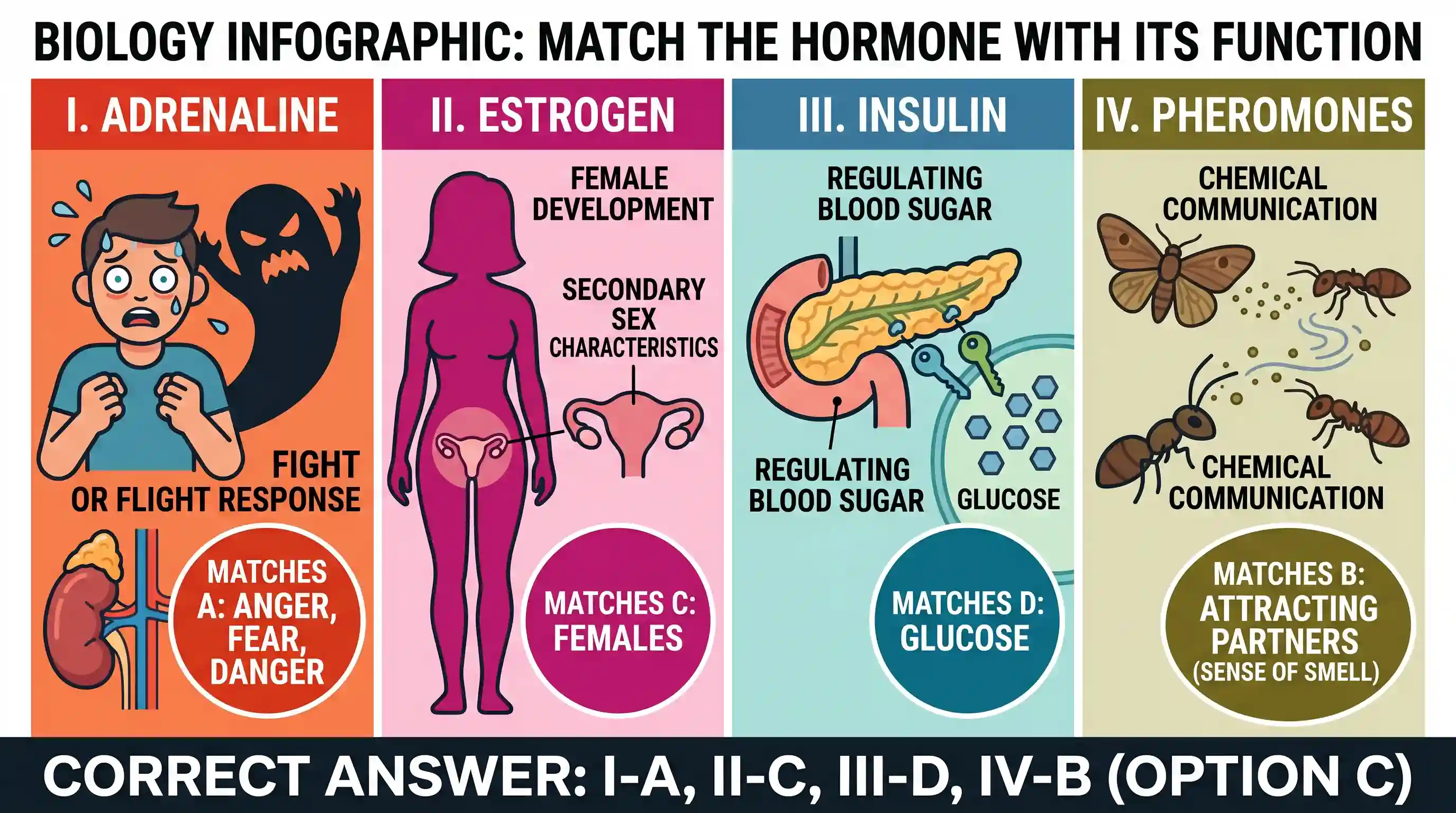 science-and-technology: Match the hormones in List I with items in List II and select the correct answer using the codes given below the Lists