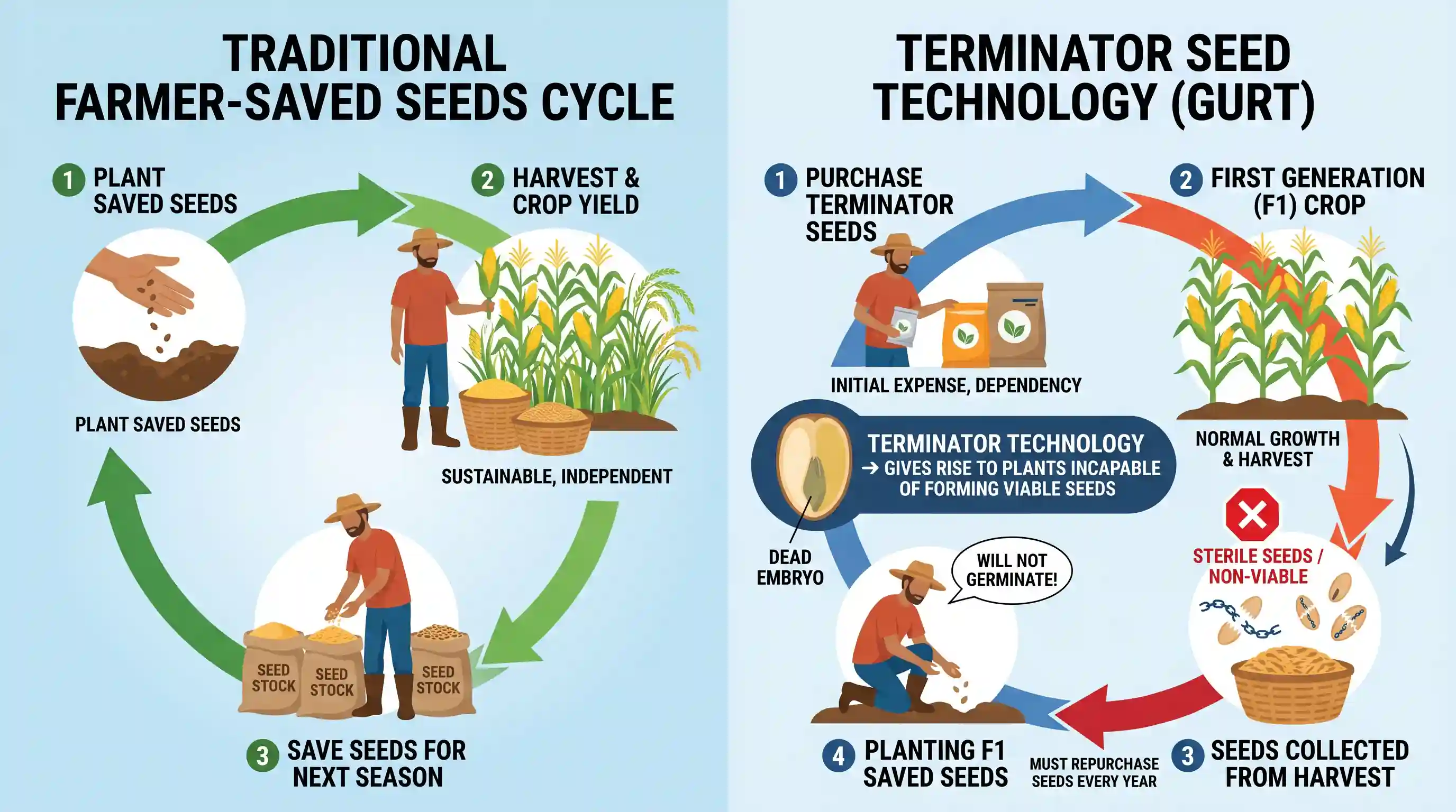 science-and-technology: Indian farmers are unhappy over the introduction of “Terminator Seed Technology” because the seeds produced by this tech