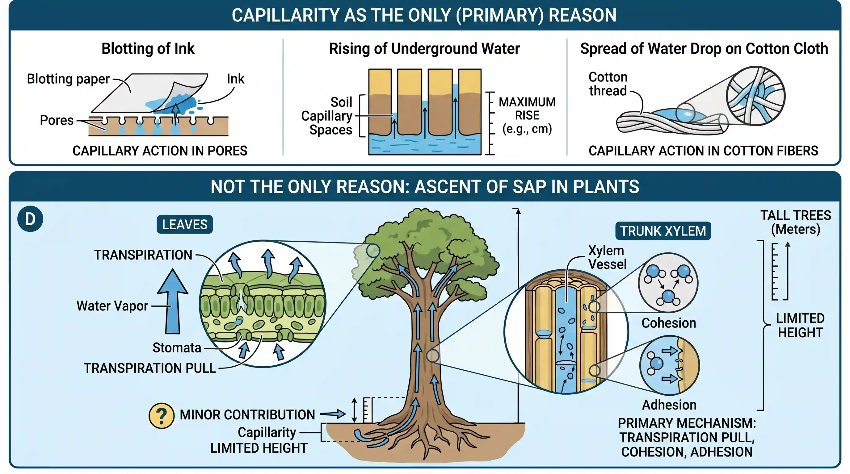 science-and-technology: For which one of the following is capillarity not the only reason?