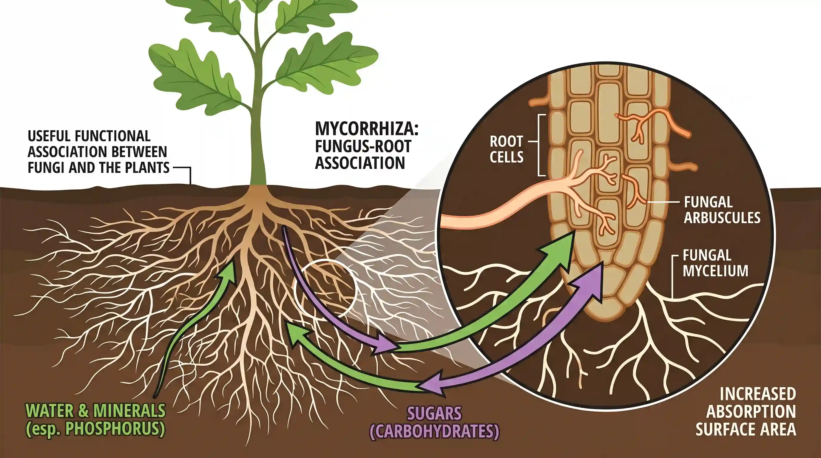 geography: Which one of the following is a useful functional association between fungi and the roots of higher plants?