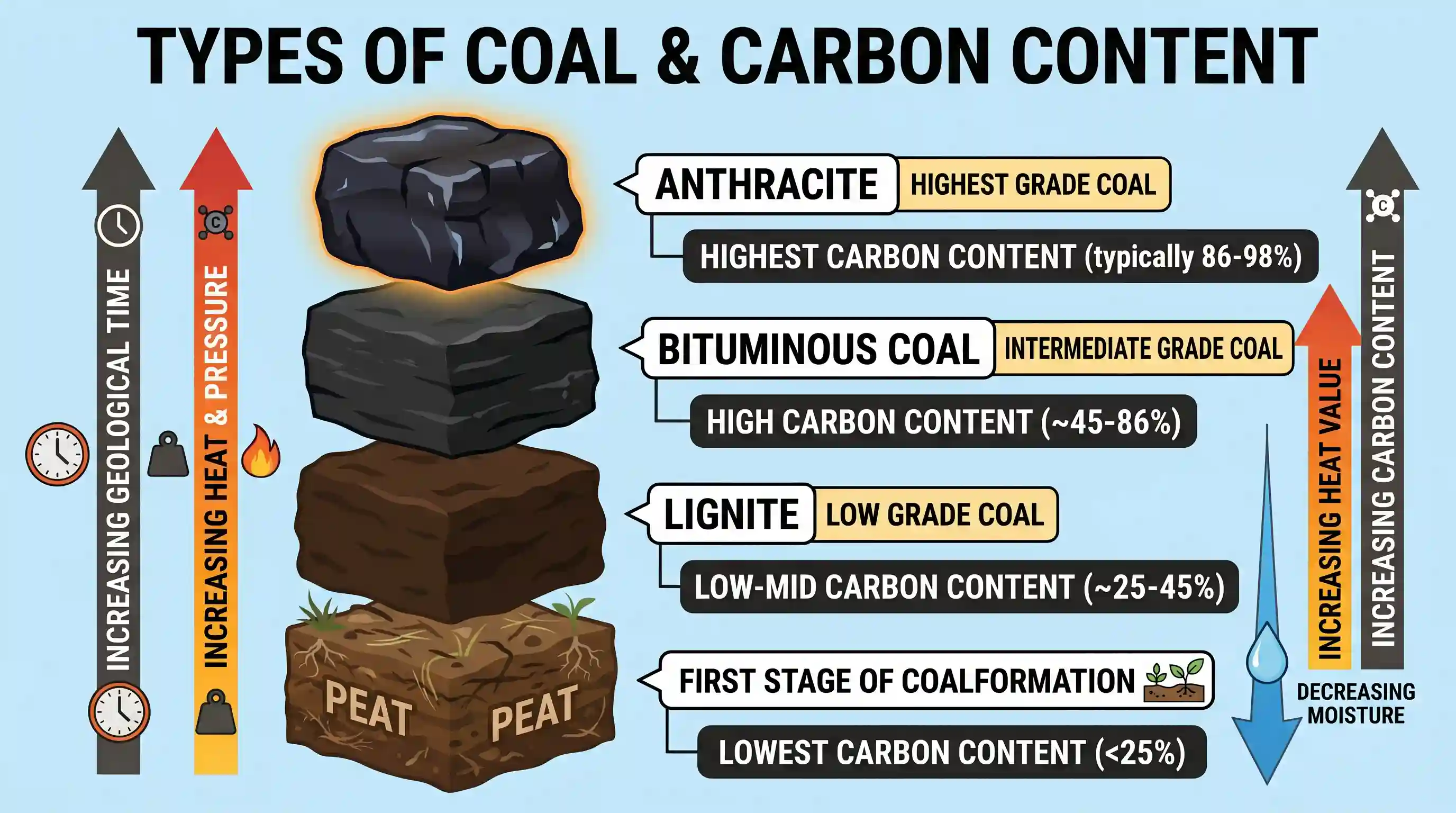 geography: Which one of the following types of coal contains a higher percentage of carbon than the rest?