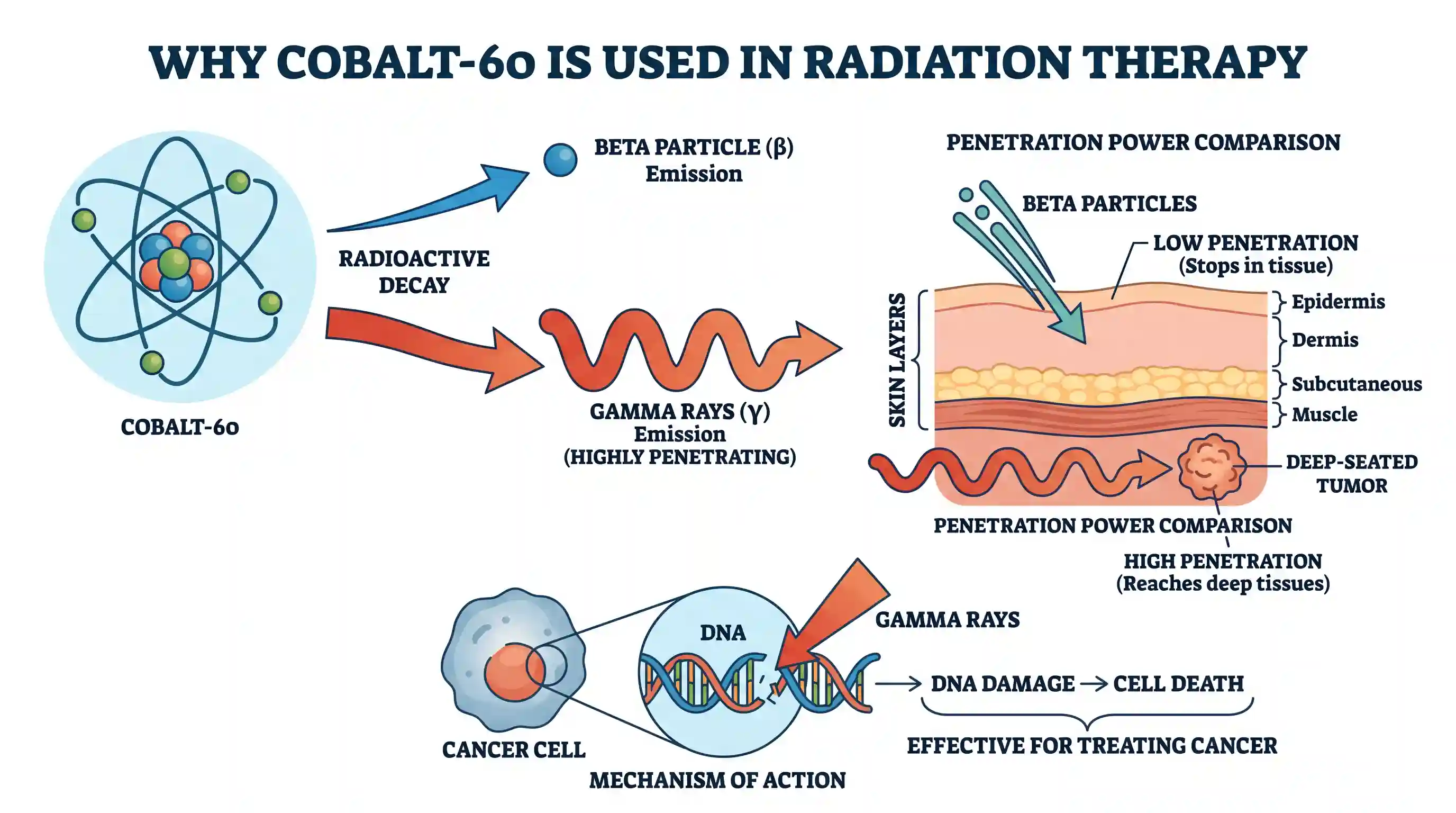 science-and-technology: Cobalt-60 is commonly used in radiation therapy because it emits