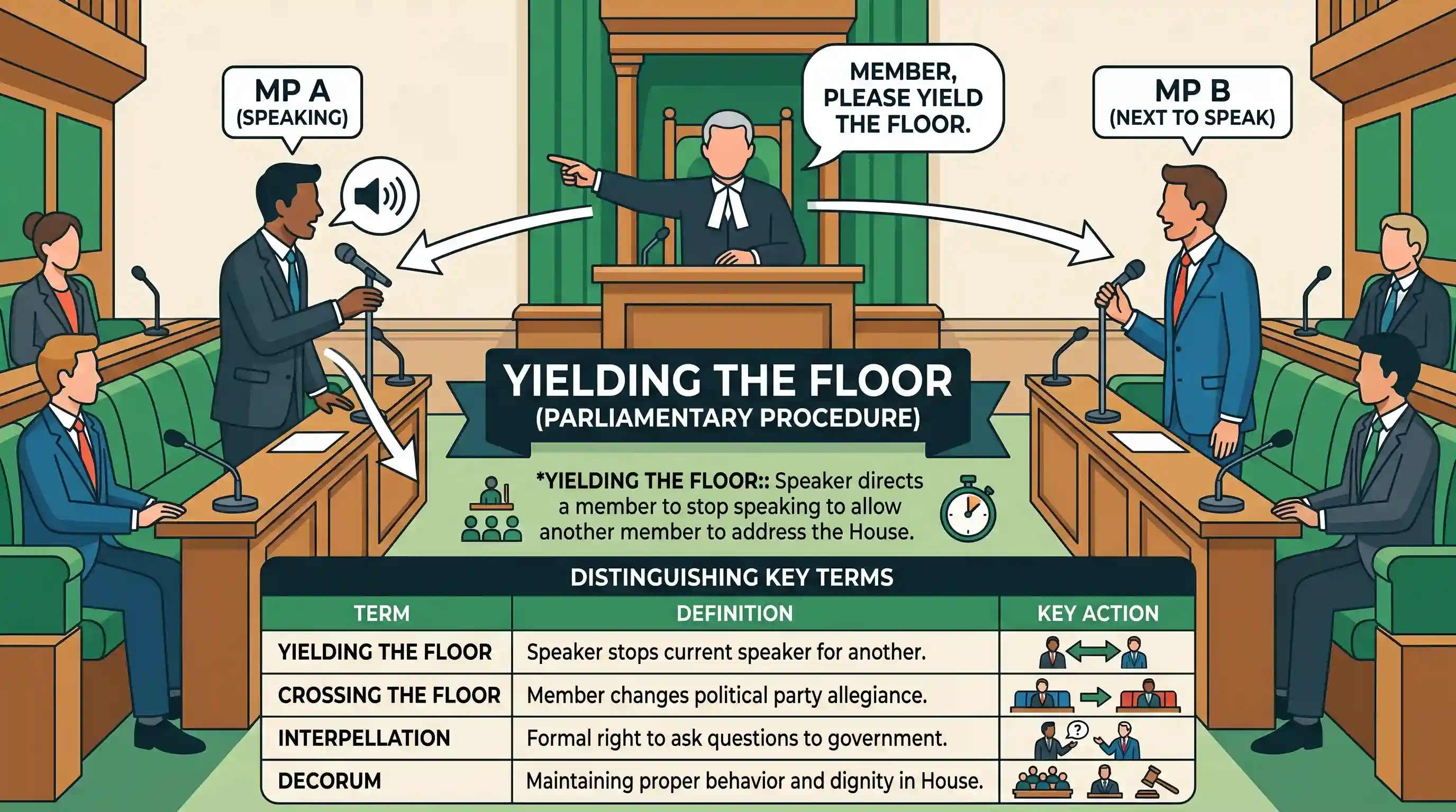 polity-and-governance: The Speaker can ask a member of the House to stop speaking and let another member speak. This phenomenon is known as