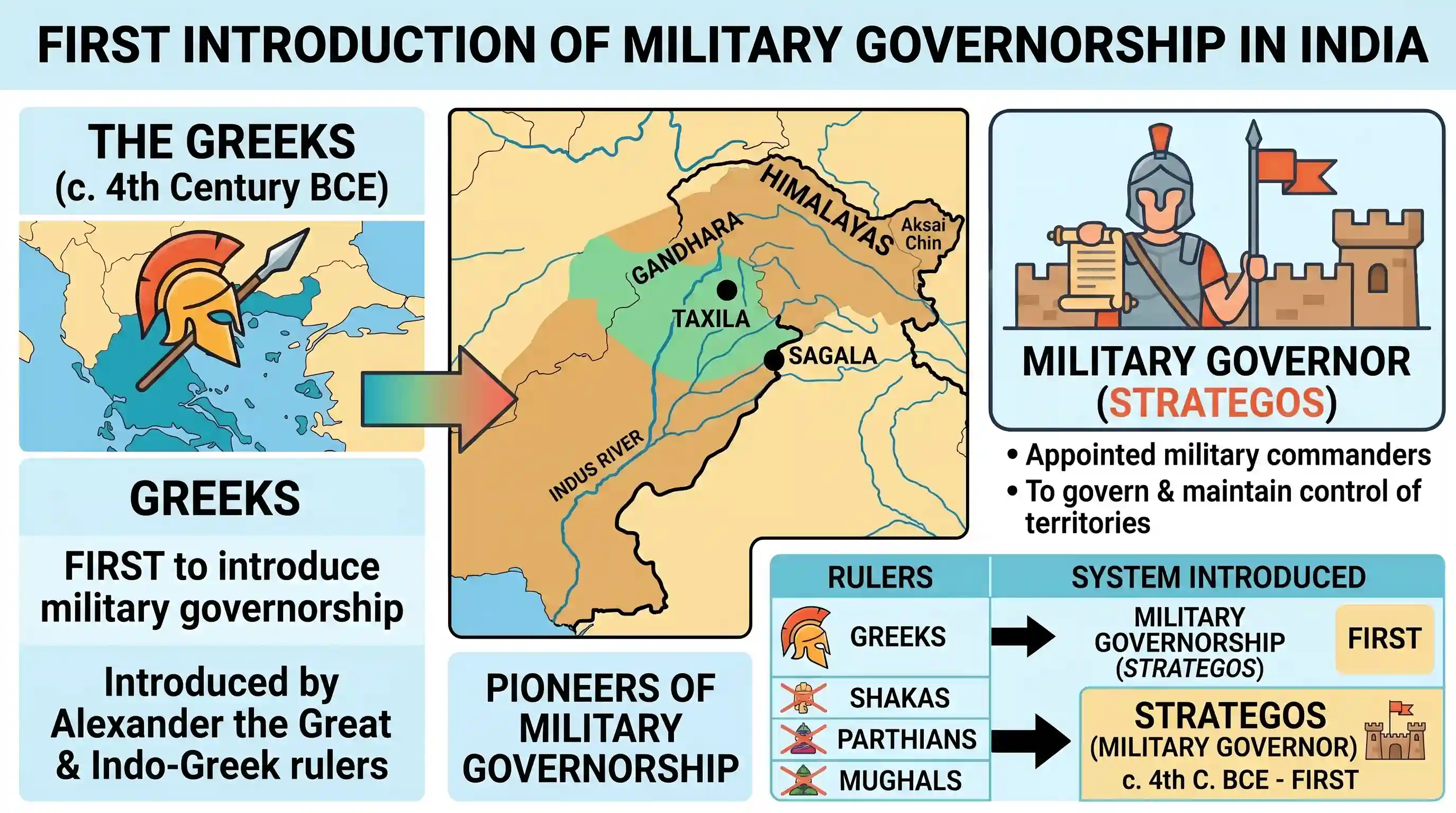 history: The practice of military governorship was first introduced in India by the
