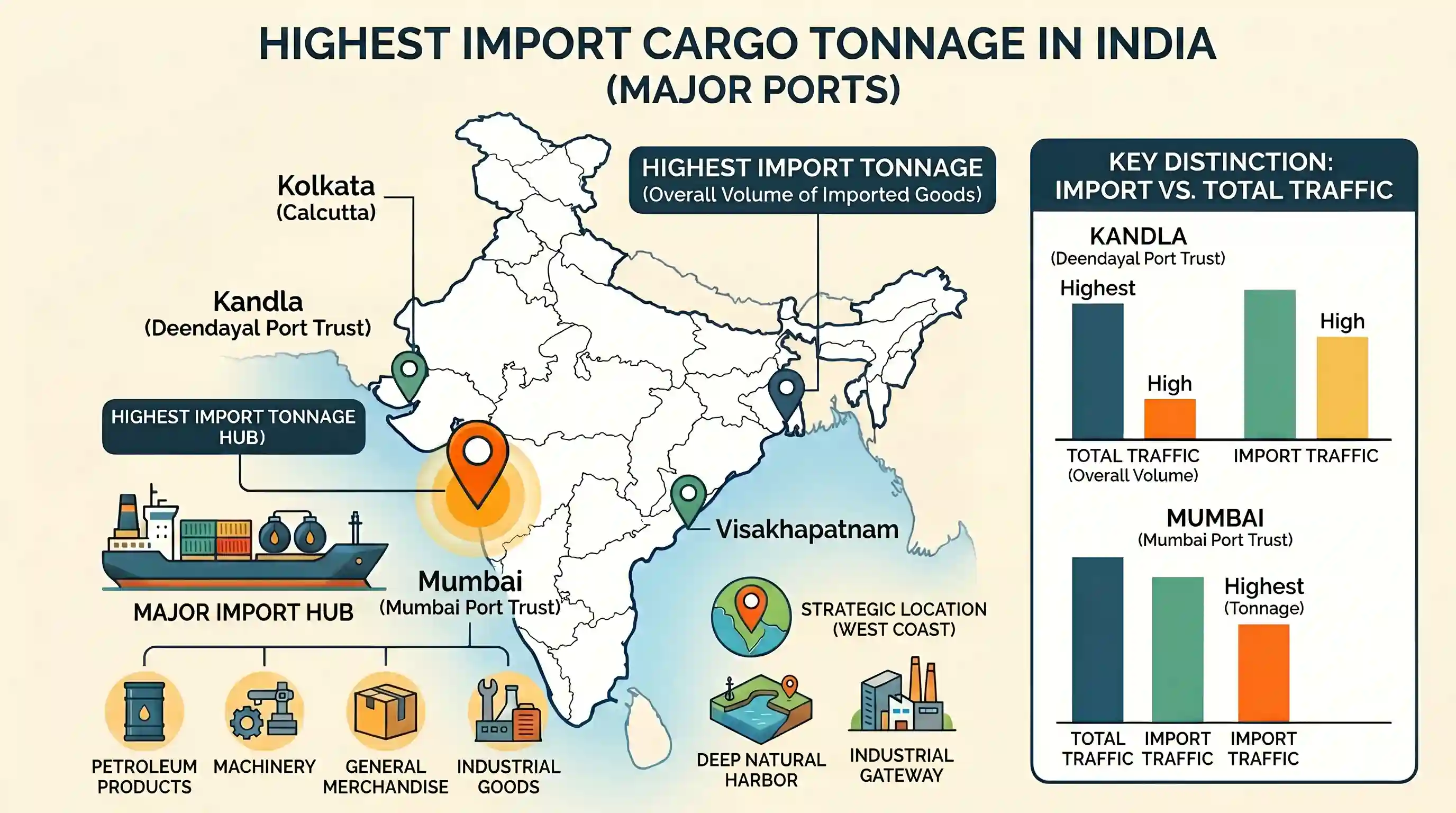 geography: Which one of the following ports of India handles the highest tonnage of import cargo?