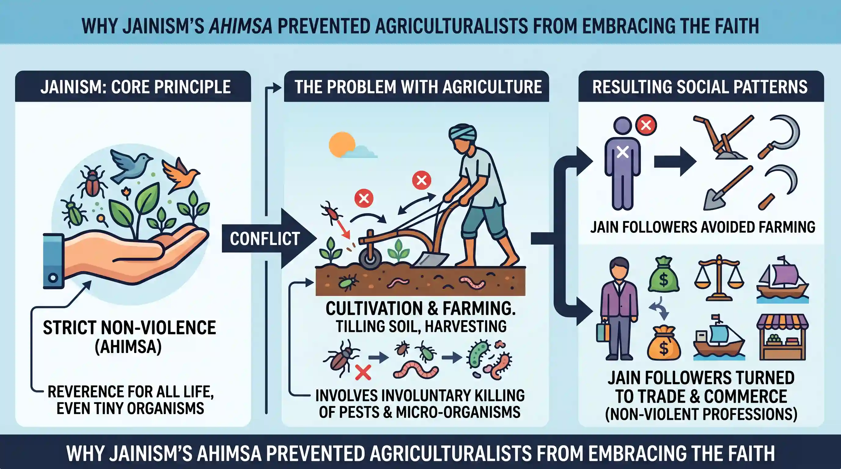 art-and-culture: Assertion (A): The emphasis of Jainism on non-violence (ahimsa) prevented agriculturalists from embracing Jainism. Reaso