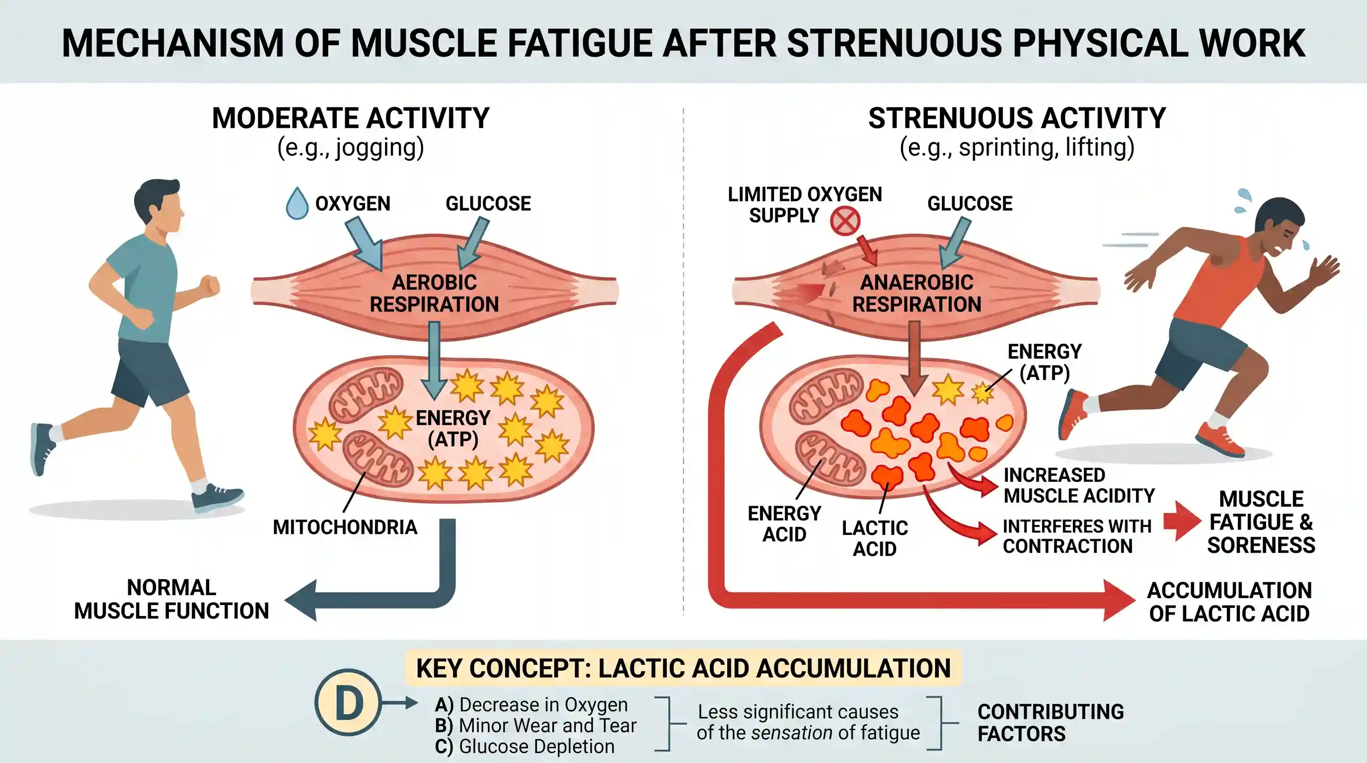 science-and-technology: The sensation of fatigue in the muscles after prolonged strenuous physical work is caused by