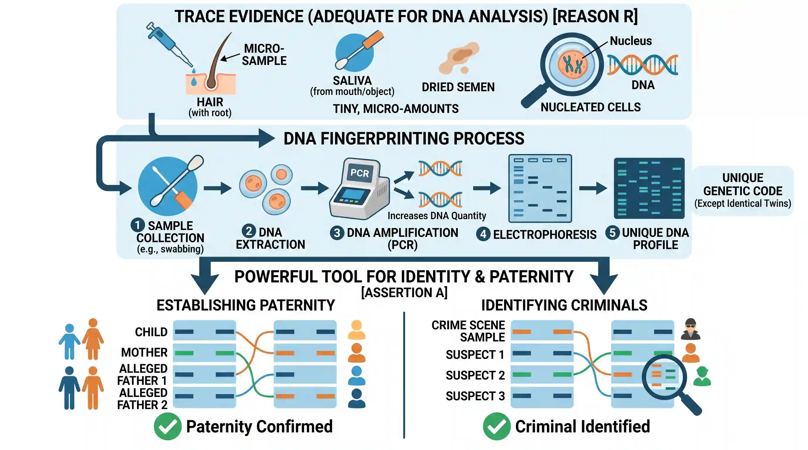 science-and-technology: Assertion (A): “DNA Finger-printing” has become a powerful tool to establish paternity and identity of criminals in rape