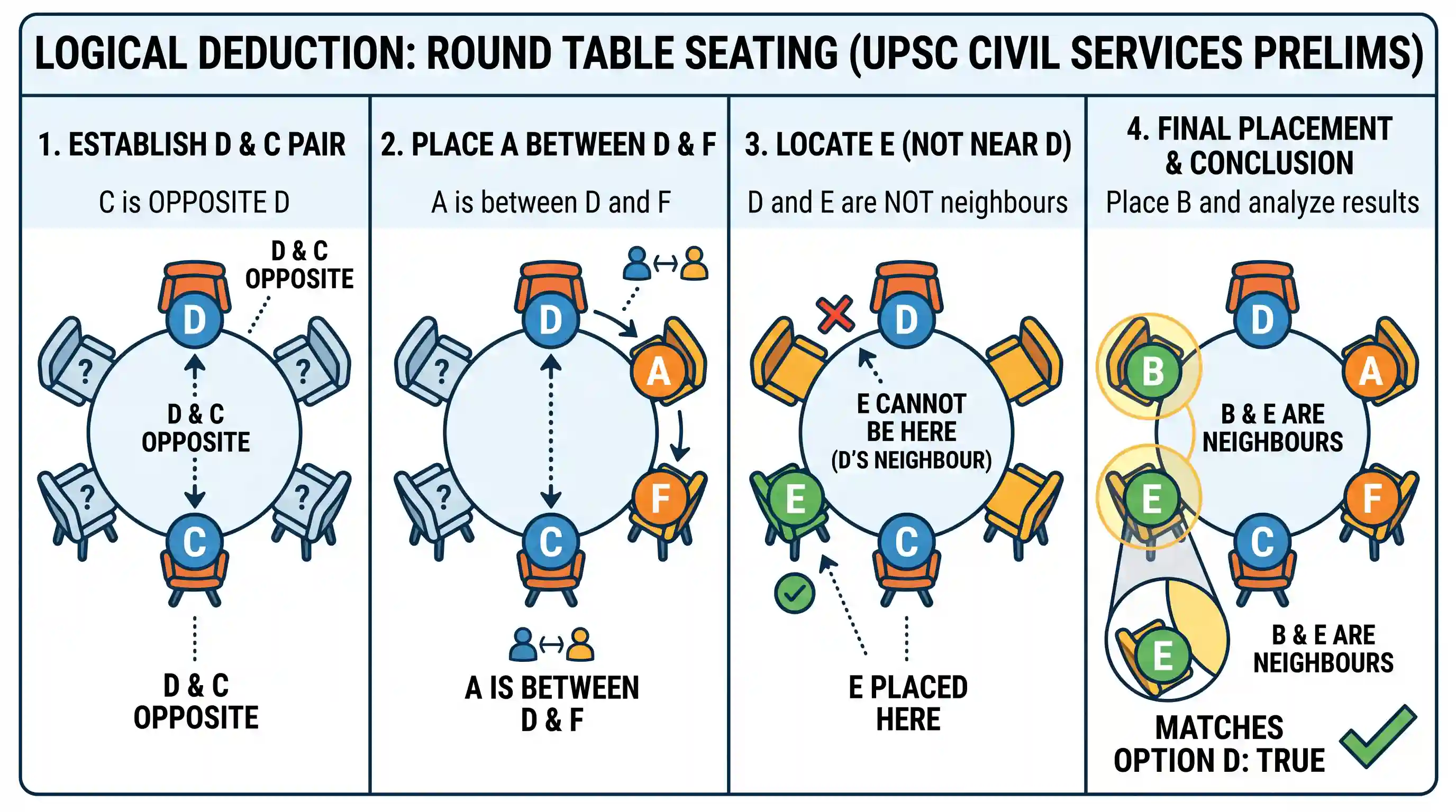 polity-and-governance: A, B, C, D, E and F, not necessarily in that order, are sitting in six chairs regularly placed around a round table. It
