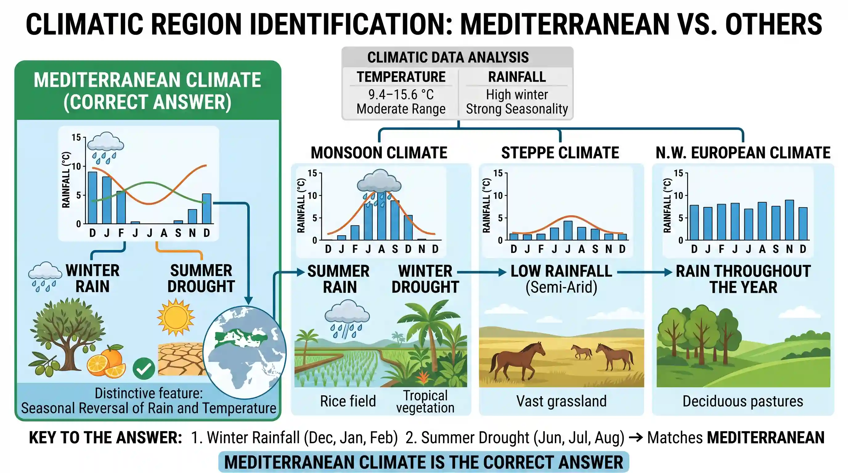 geography: The temperature and rainfall of a meteorological station are given below: J F M A M J J A S O N D Temperature (°C) 9.4 1