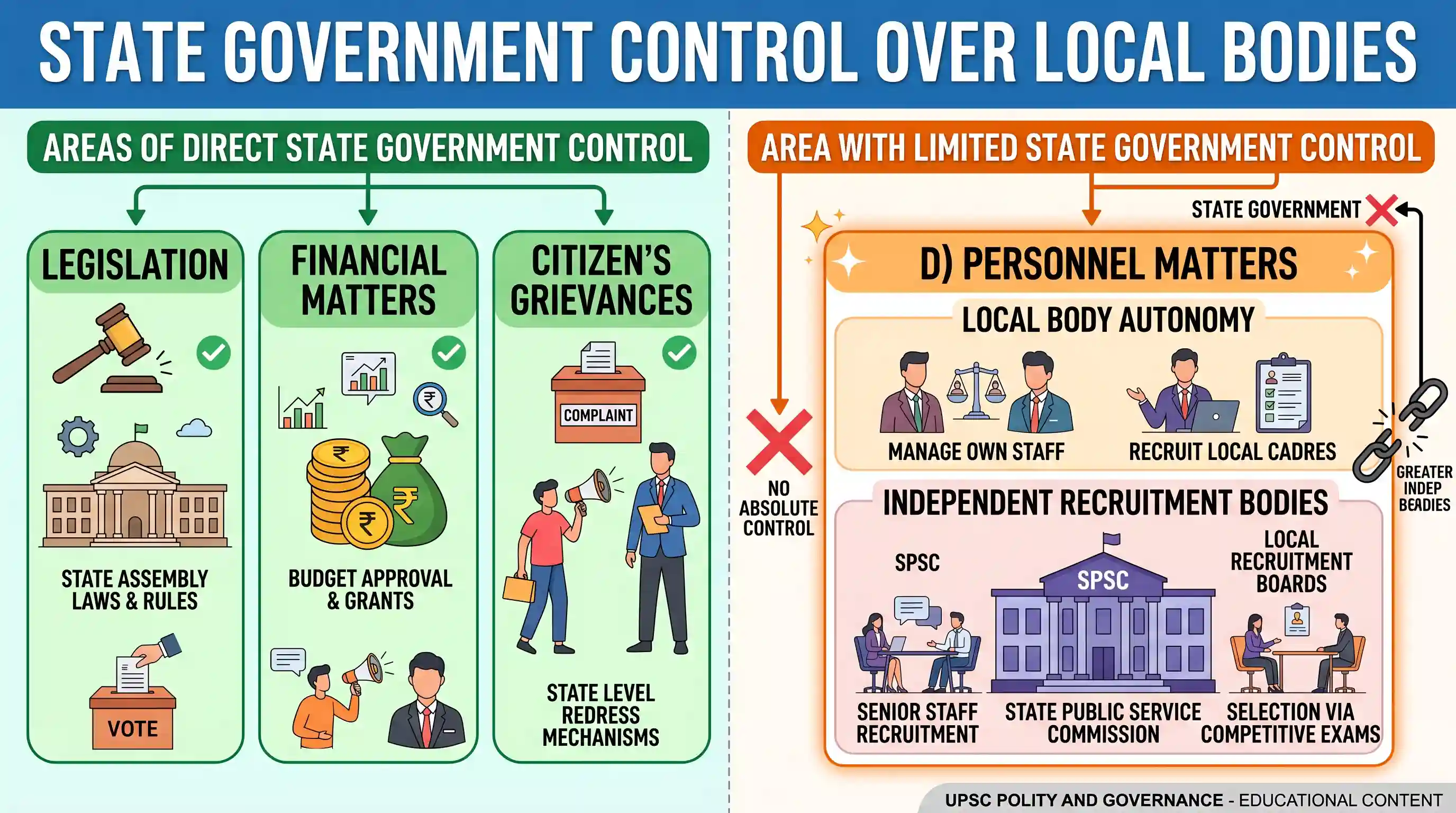 polity-and-governance: In which one of the following areas does the State Government NOT have control over its local bodies?