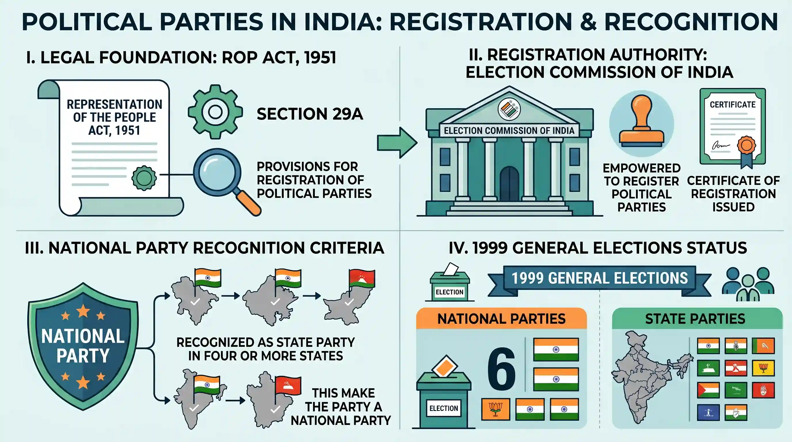 polity-and-governance: Consider the following statements regarding the political parties in India: I. The Representation of the People Act, 195