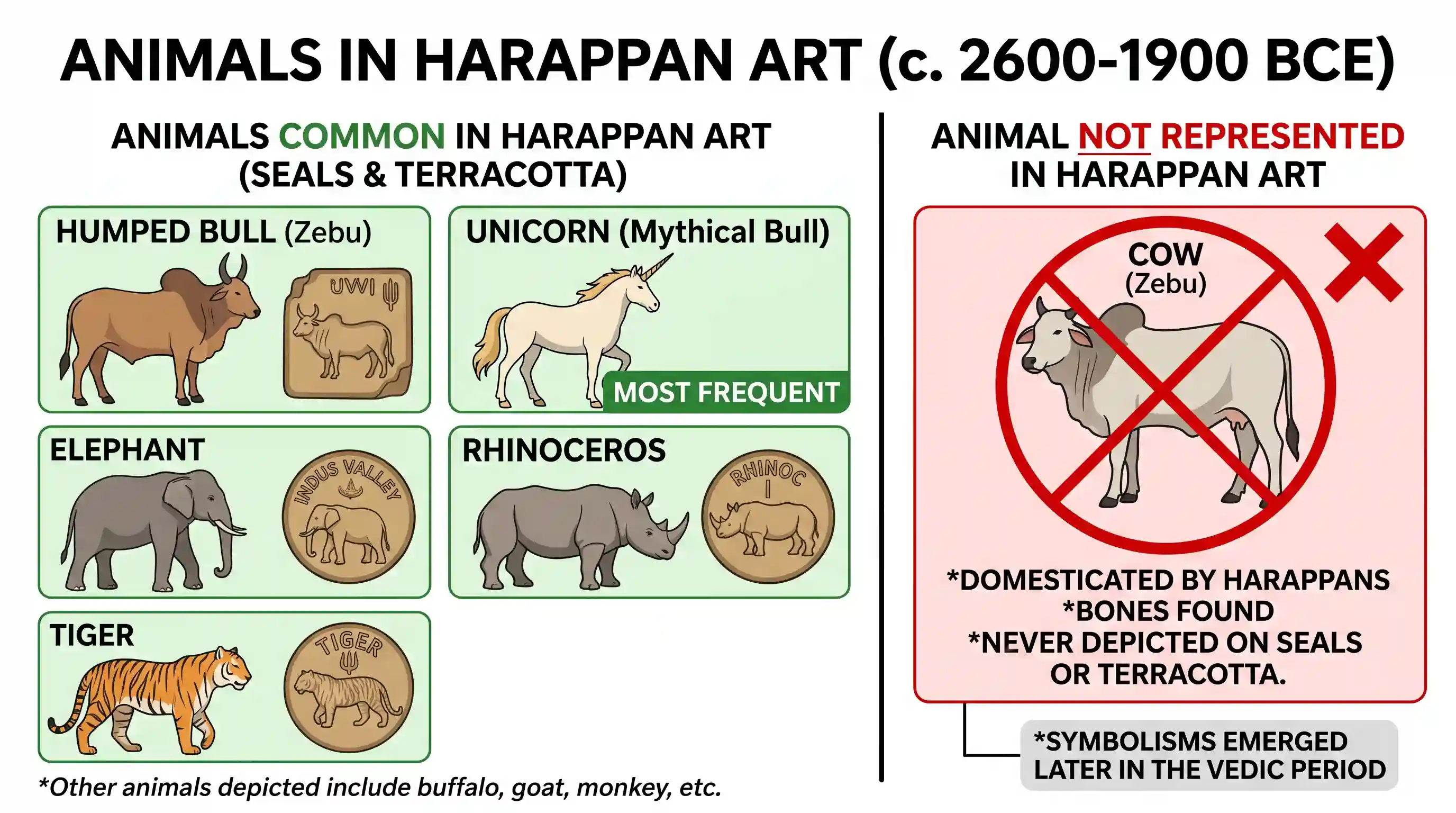 history: Which one of the following animals was NOT represented on the seals and terracotta art of the Harappan culture?
