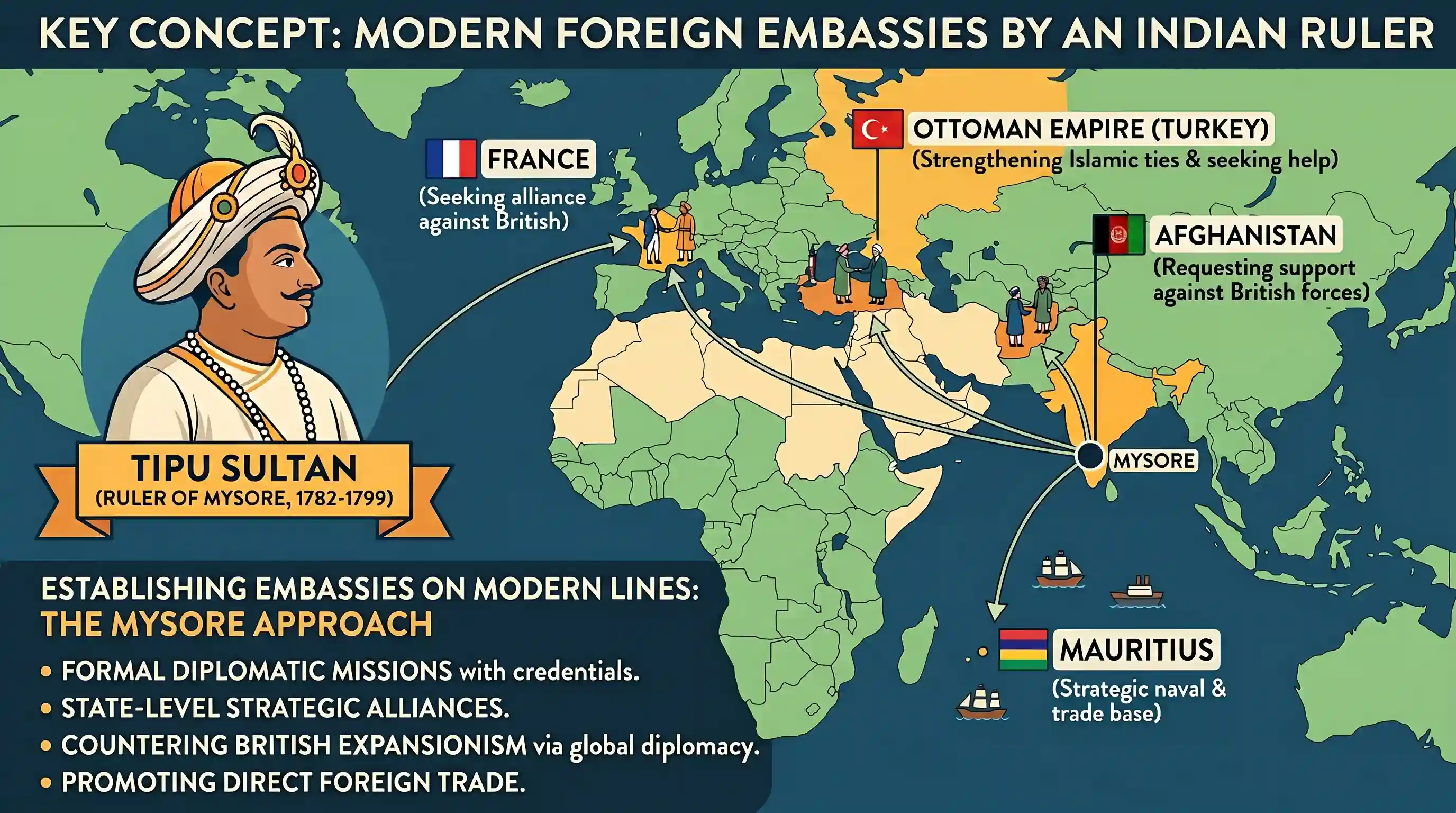 history: Who among the following Indian rulers established embassies in foreign countries on modern lines?