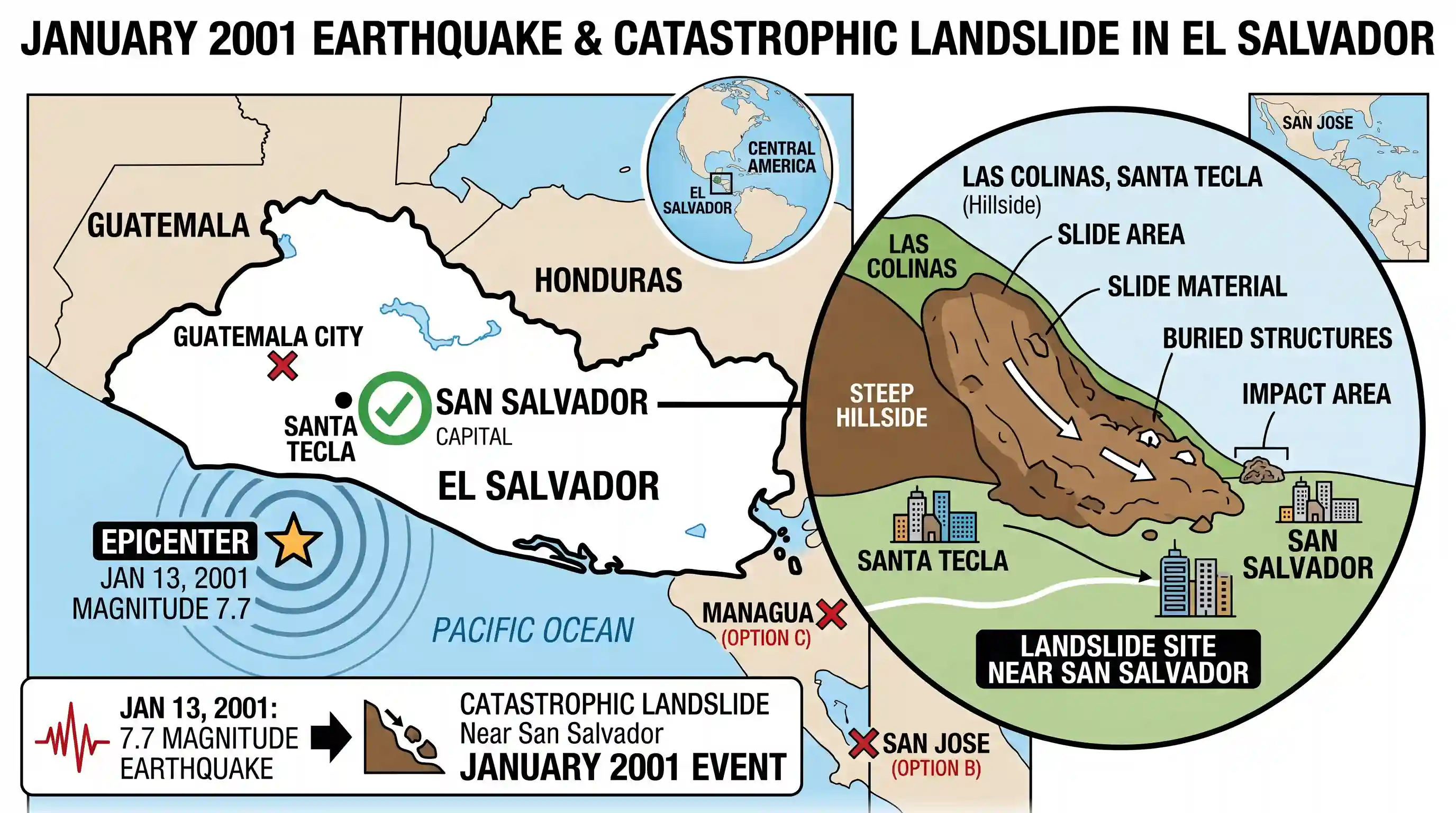 geography: A great landslide caused by an earthquake killed hundreds of people in January 2001 near