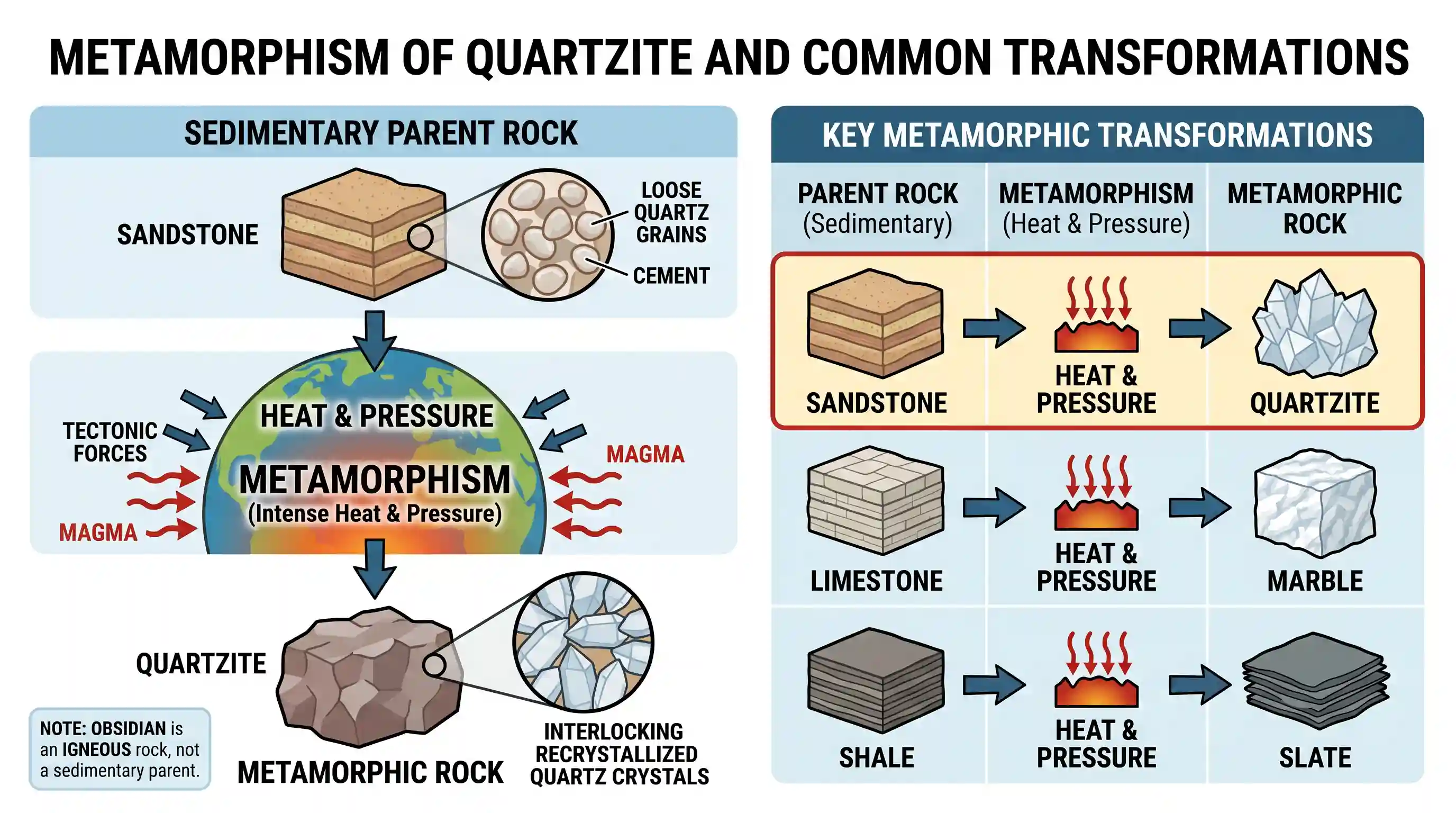 geography: Quartzite is metamorphosed from