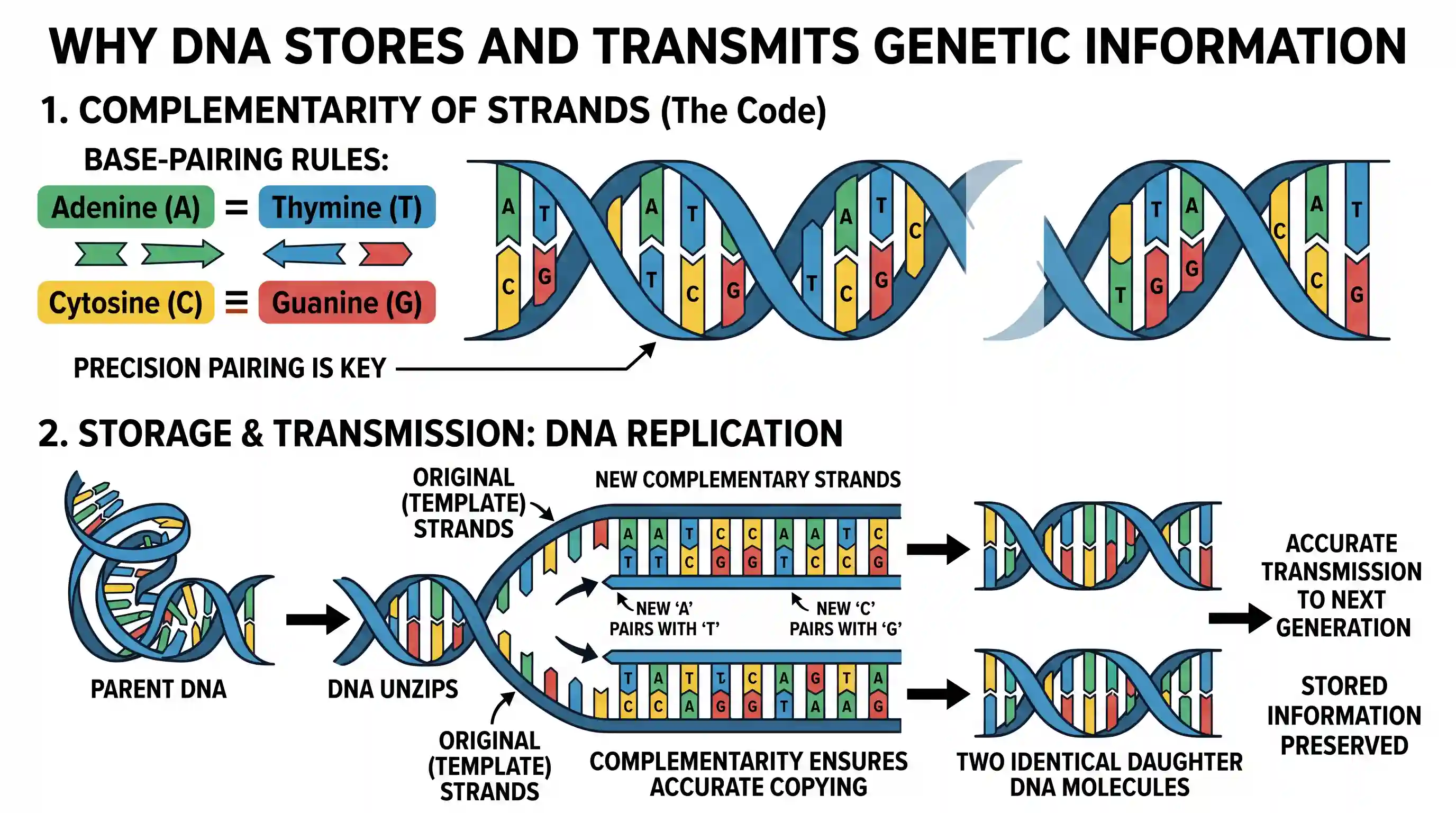 science-and-technology: Which of the following features of DNA makes in uniquely suited to store and transmit genetic information from generatio