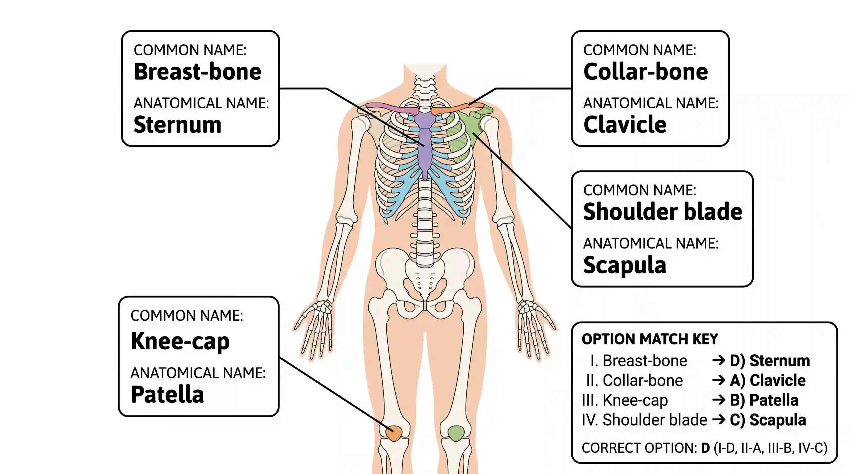 science-and-technology: Match List I with List II and select the correct answer using the codes given below the Lists: List I (Bone) (Name) I. B