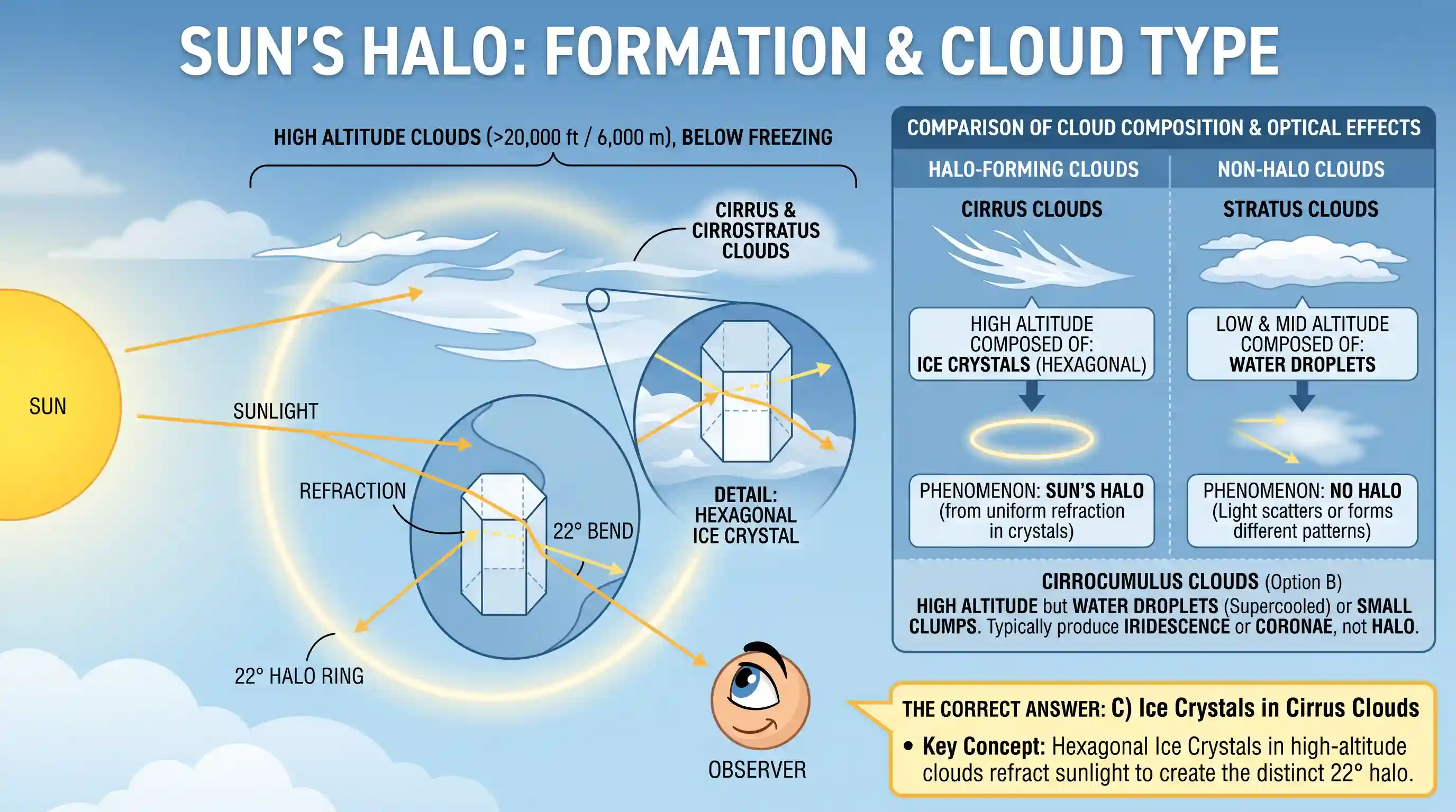 geography: Sun’s halo is produced by the refraction of light in