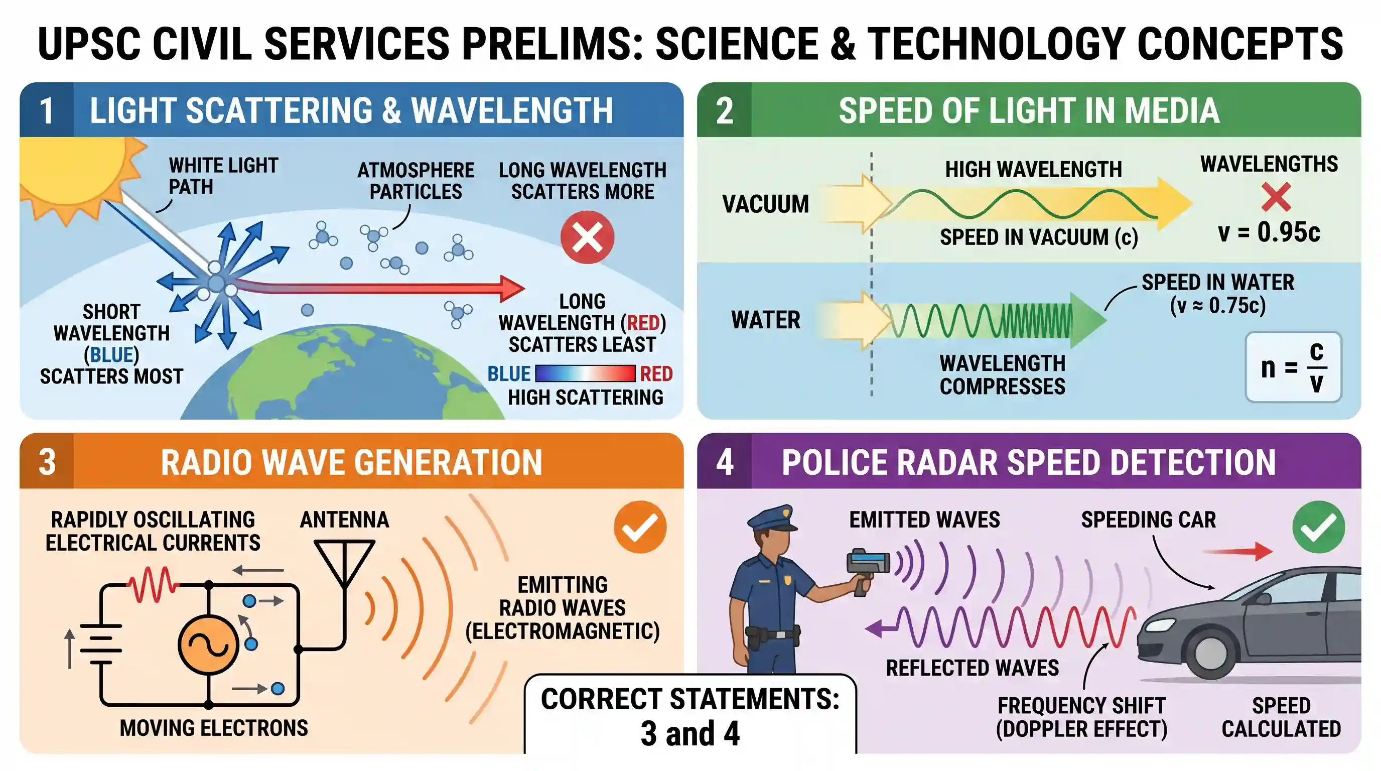 science-and-technology: Consider the following statements: 1. Light of longer wavelength is scattered much more than the light of shorter wavele