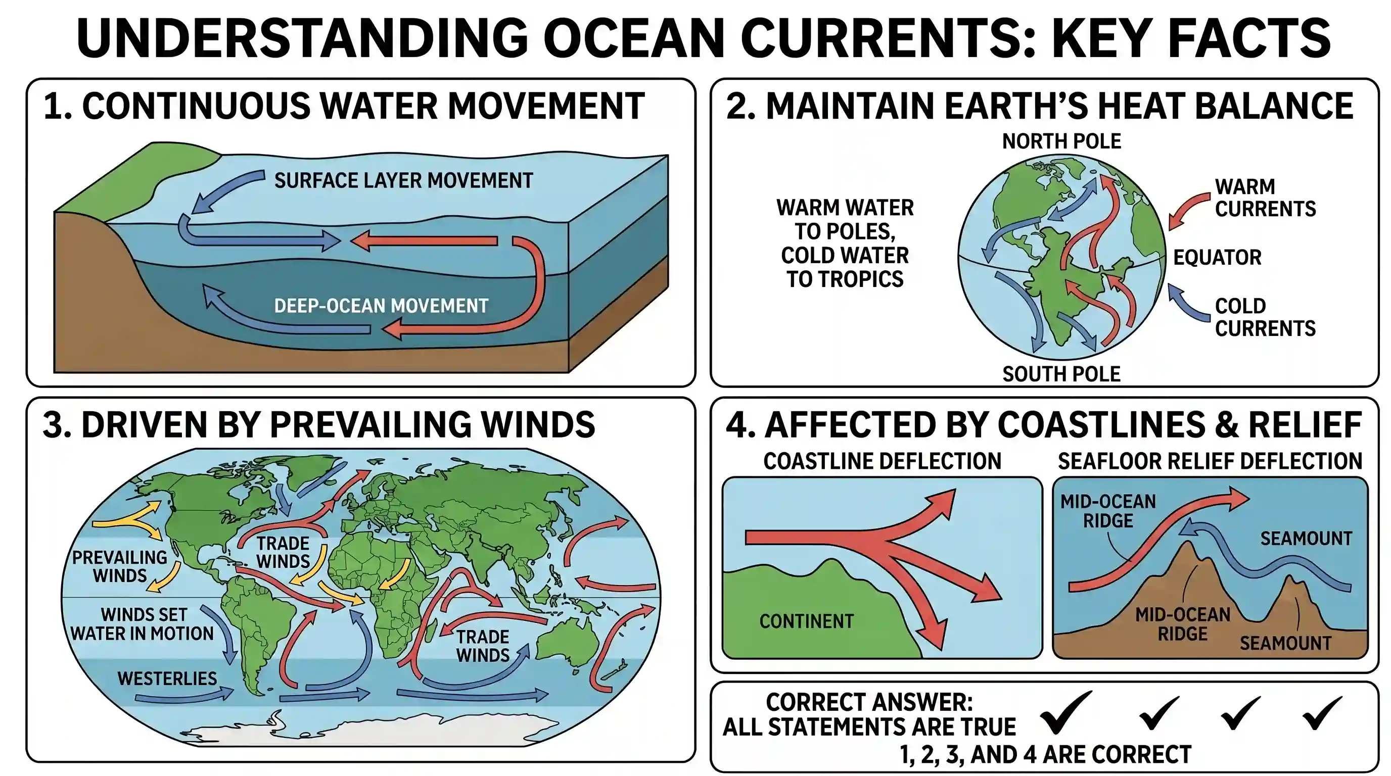 geography: Consider the following statements: 1. Ocean currents are the slow surface movement of water in the ocean. 2. Ocean curre