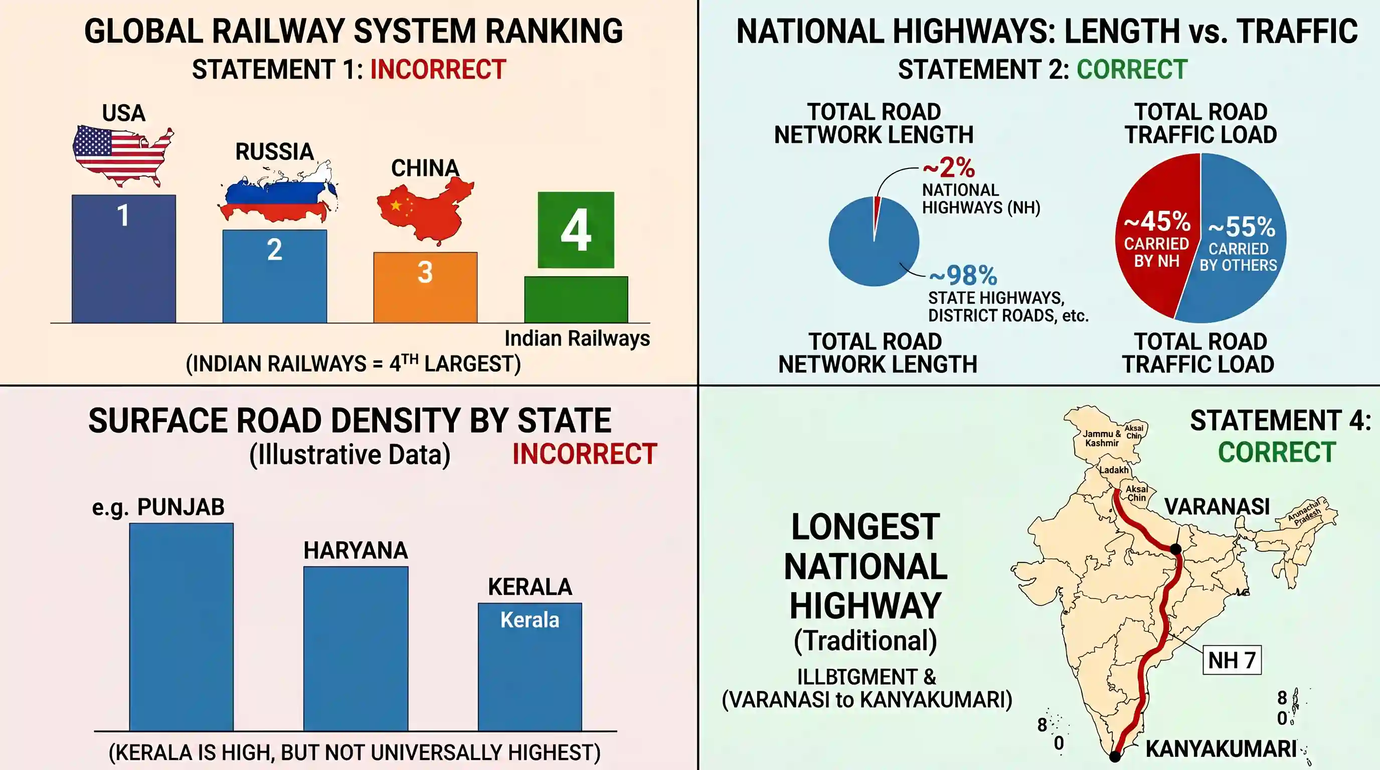 geography: With reference to Indian transport systems, consider the following statements: 1. Indian railways system is the largest