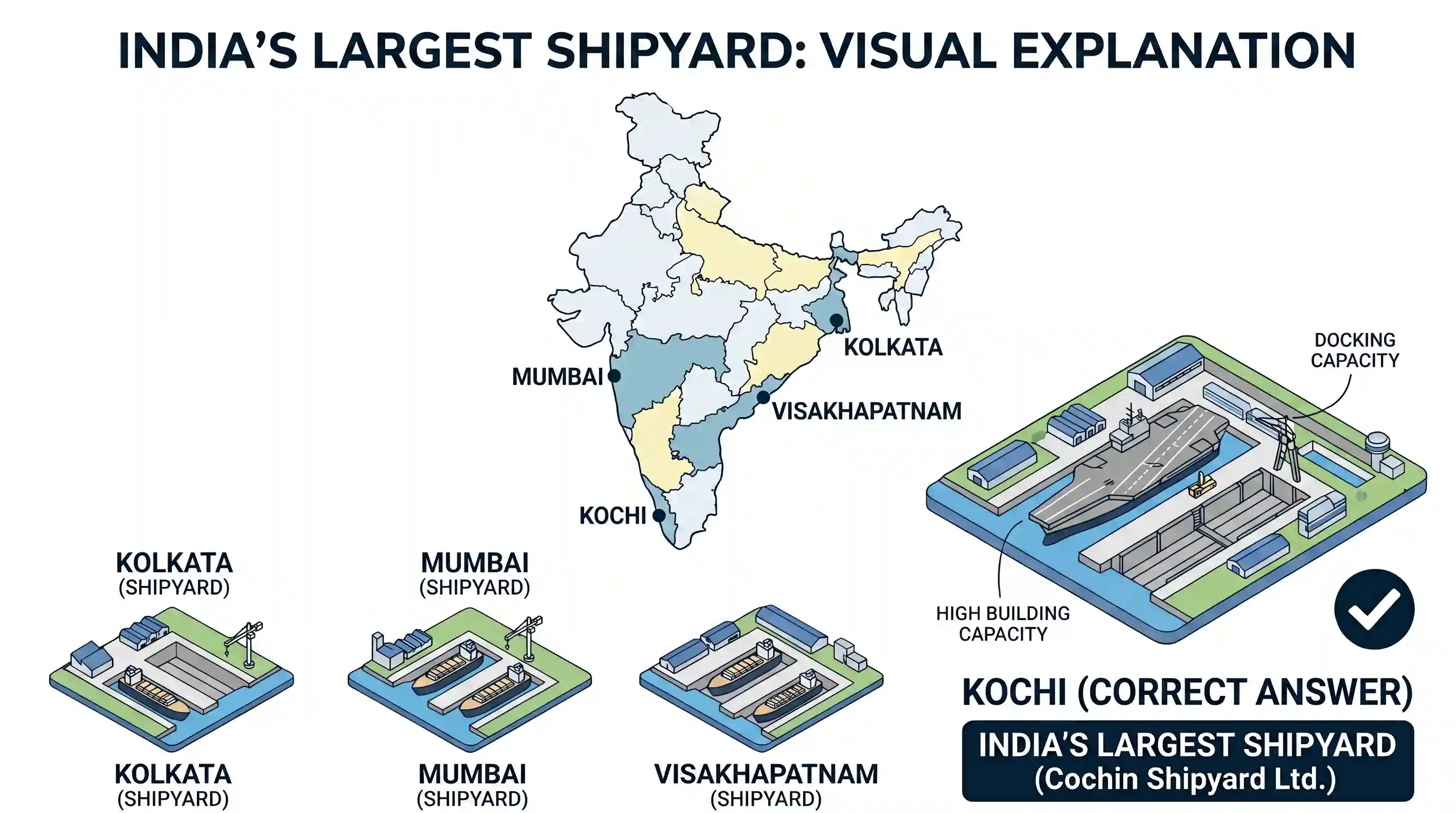 geography: Which one among the following has the largest shipyard in India?
