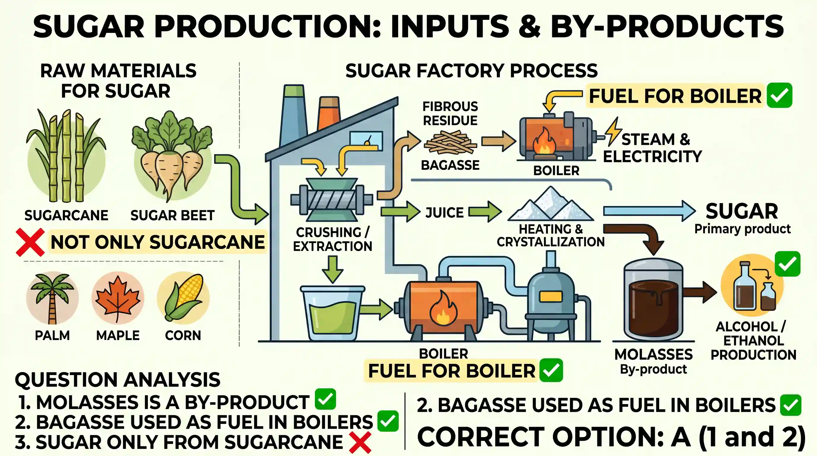 economy: Consider the following statements: 1. Molasses is a by-product of sugar production process. 2. Bagasse obtained in the s