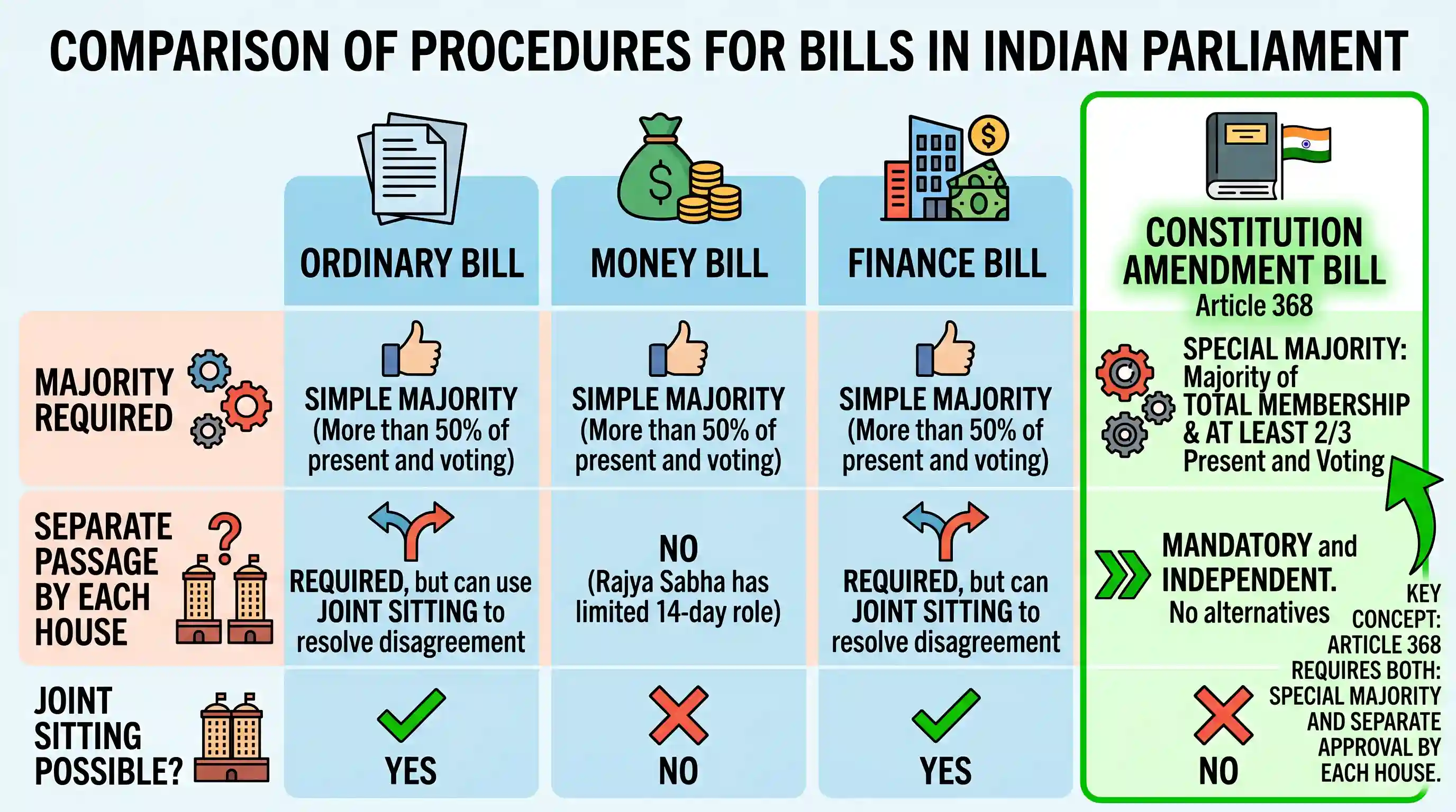 polity-and-governance: Which one of the following Bills must be passed by each House of the Indian Parliament separately, by special majority?
